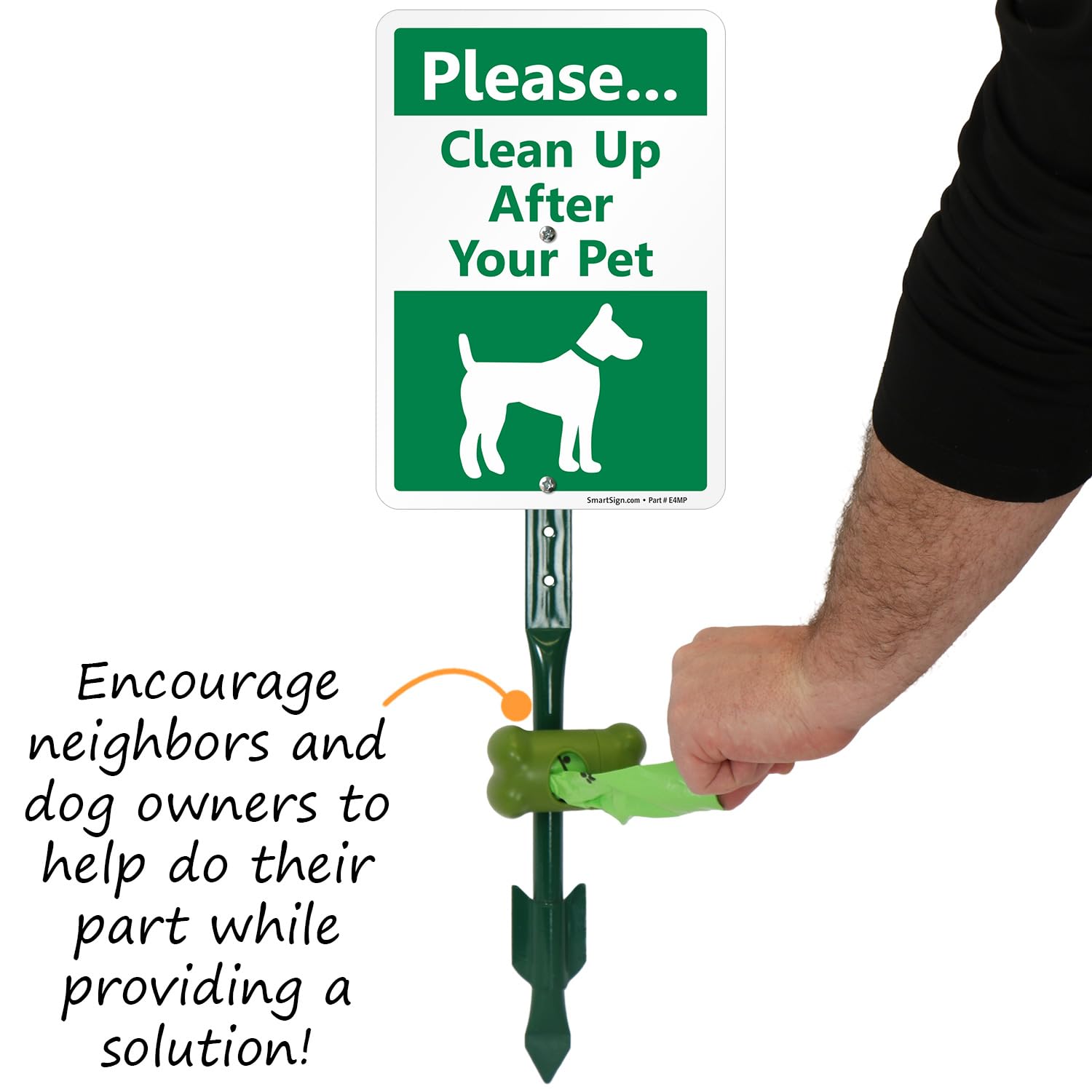 Smartsign Please Clean Up After Your Pet Yard Sign & Clip-On Preloaded Dispenser Combo/Kit With 135 Dog Poop Waste Bags, 7''X10'