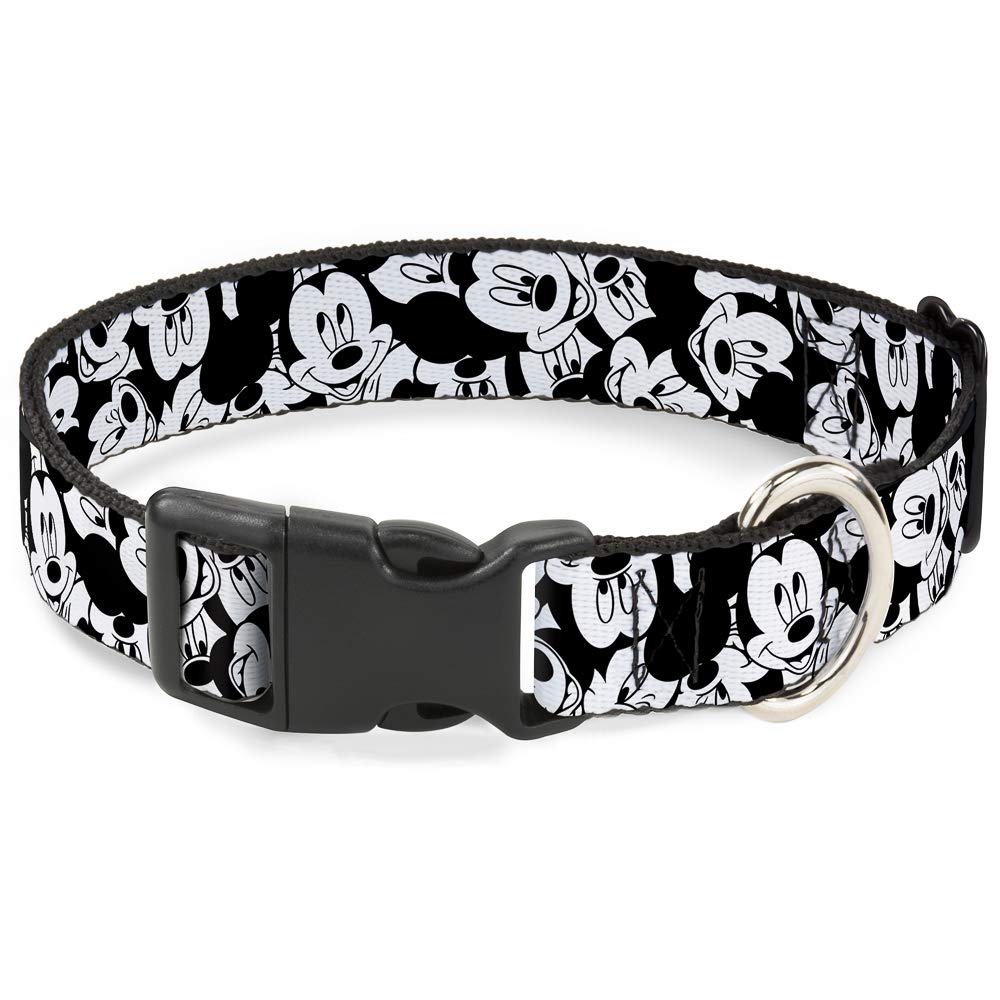 Buckle-Down Plastic Clip Collar - Mickey Mouse Expressions Stacked White/Black - 1/2' Wide - Fits 6-9' Neck - Small
