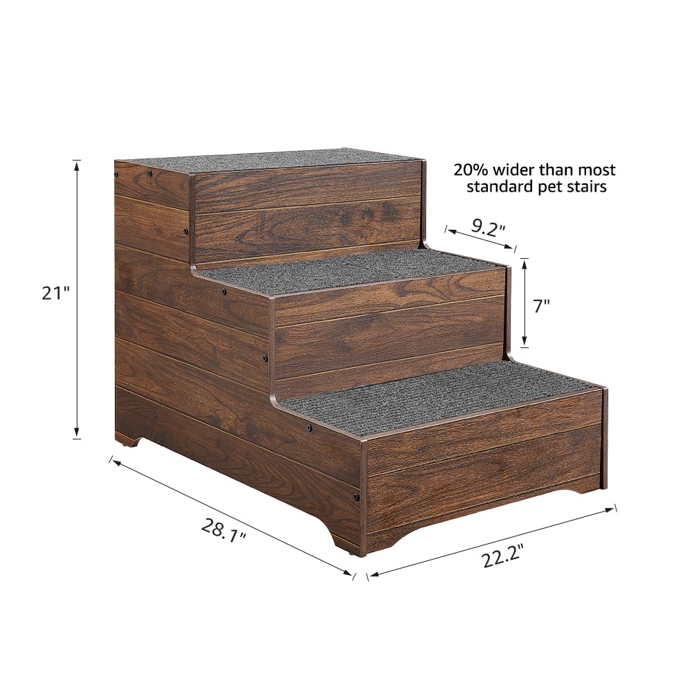 beeNbkks Dog Stairs Furniture, Extra Wide Wooden Pet Steps for Medium Large Dogs and Cats, Non-Slip Pet Ladder for Elderly Injur