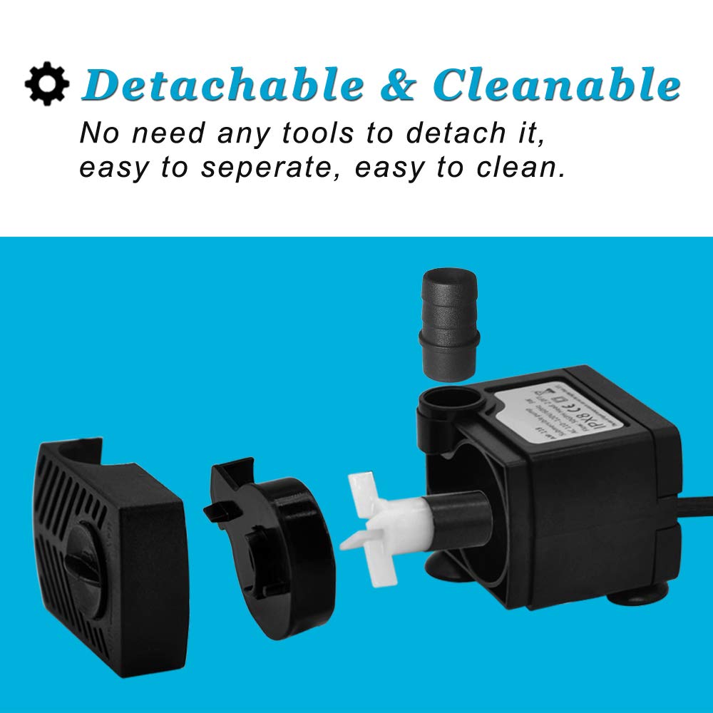 DOMICA 90 GPH Mini Submersible Pump, 5W Fountain Pump for Aquariums & Ponds, Black Plastic, Model FR-PPU12-188