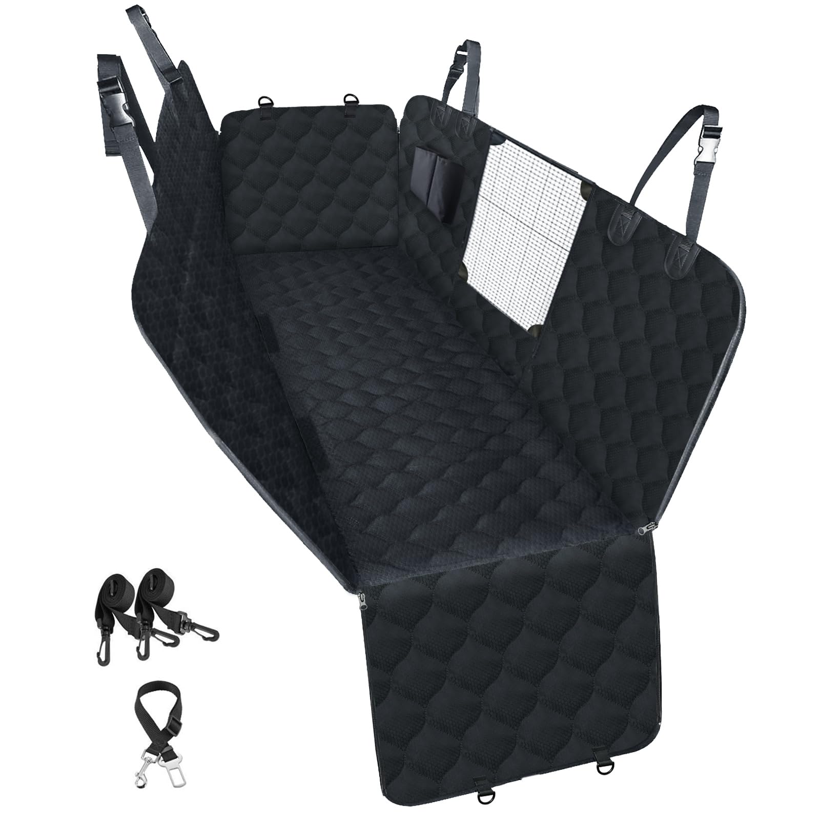 Peticon Dog Car Seat Cover With Mesh Window, 100% Waterproof Pet Seat Cover For Back Seat, Scratchproof Dog Hammock For Cars, Tr