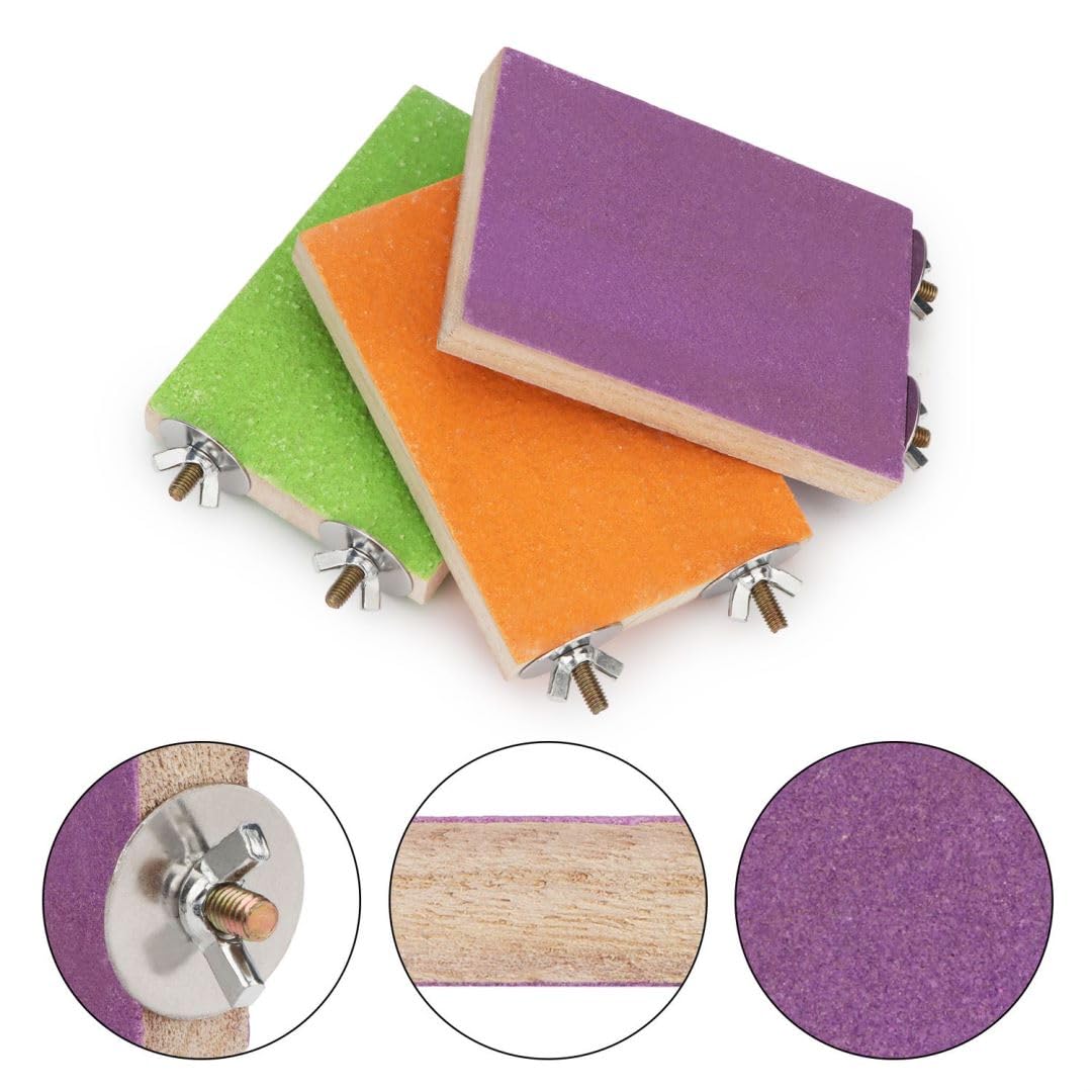 Hypeety Colorful Bird Perch Stand Platform For Parrot Macaw African Greys Budgies Parakeet Cockatiels Natural Wood Paw Grinding Clean Cage Toy (Random Color)(B)