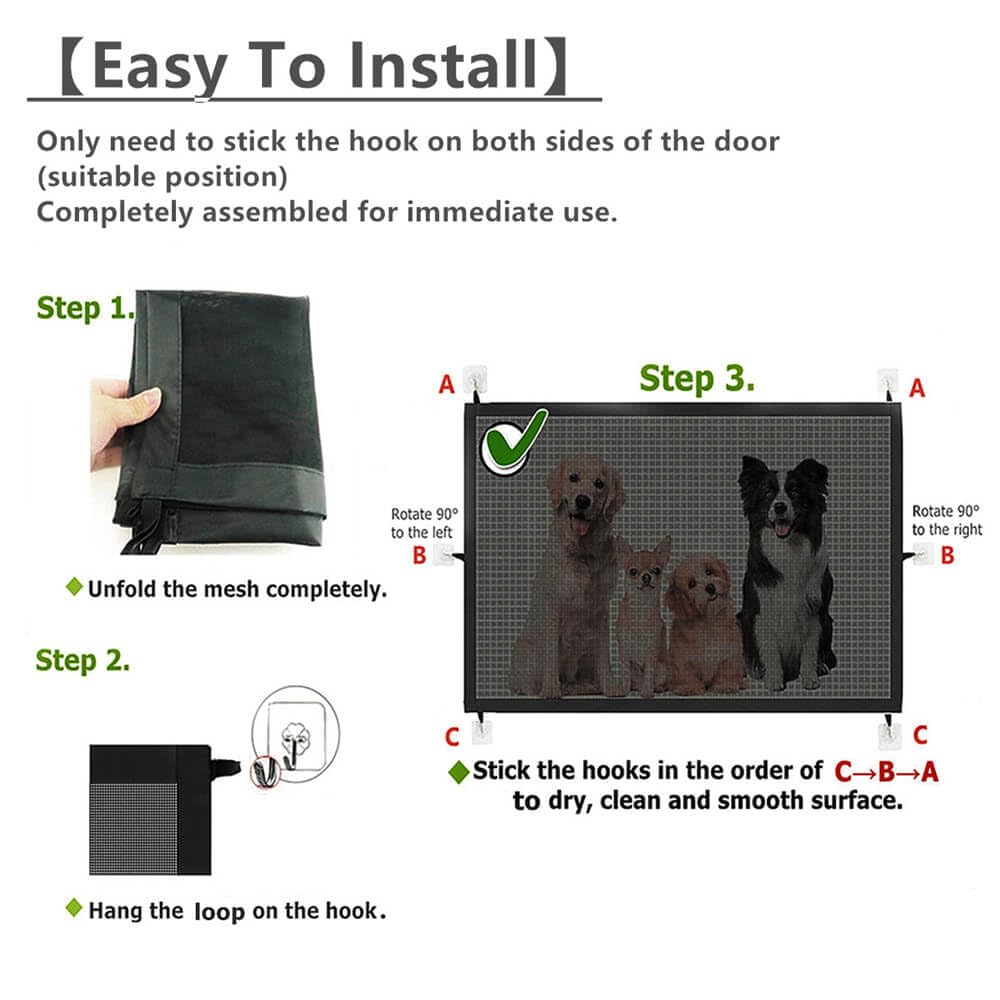 Baby Gate for Stairs No Drill - 43.3'' W x 28.3'' H Portable Retractable Mesh Dog Gate for Stairs No Drilling Magic Gate Pet Gat