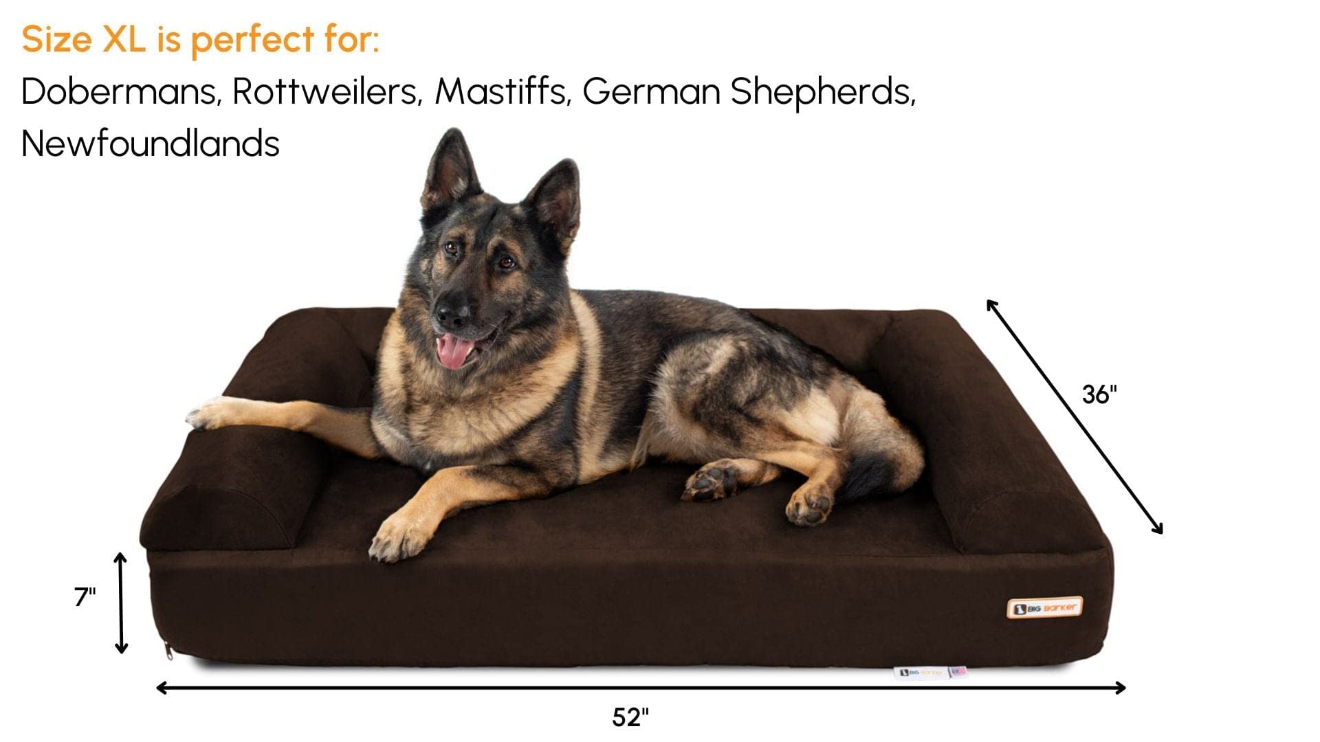 Barker Beds Extra Large Dog Sofa Bed (Xl, Chocolate) - 7'' Thick Soft & Comfortable Orthopedic Cushion - Durable Extra Large Dog