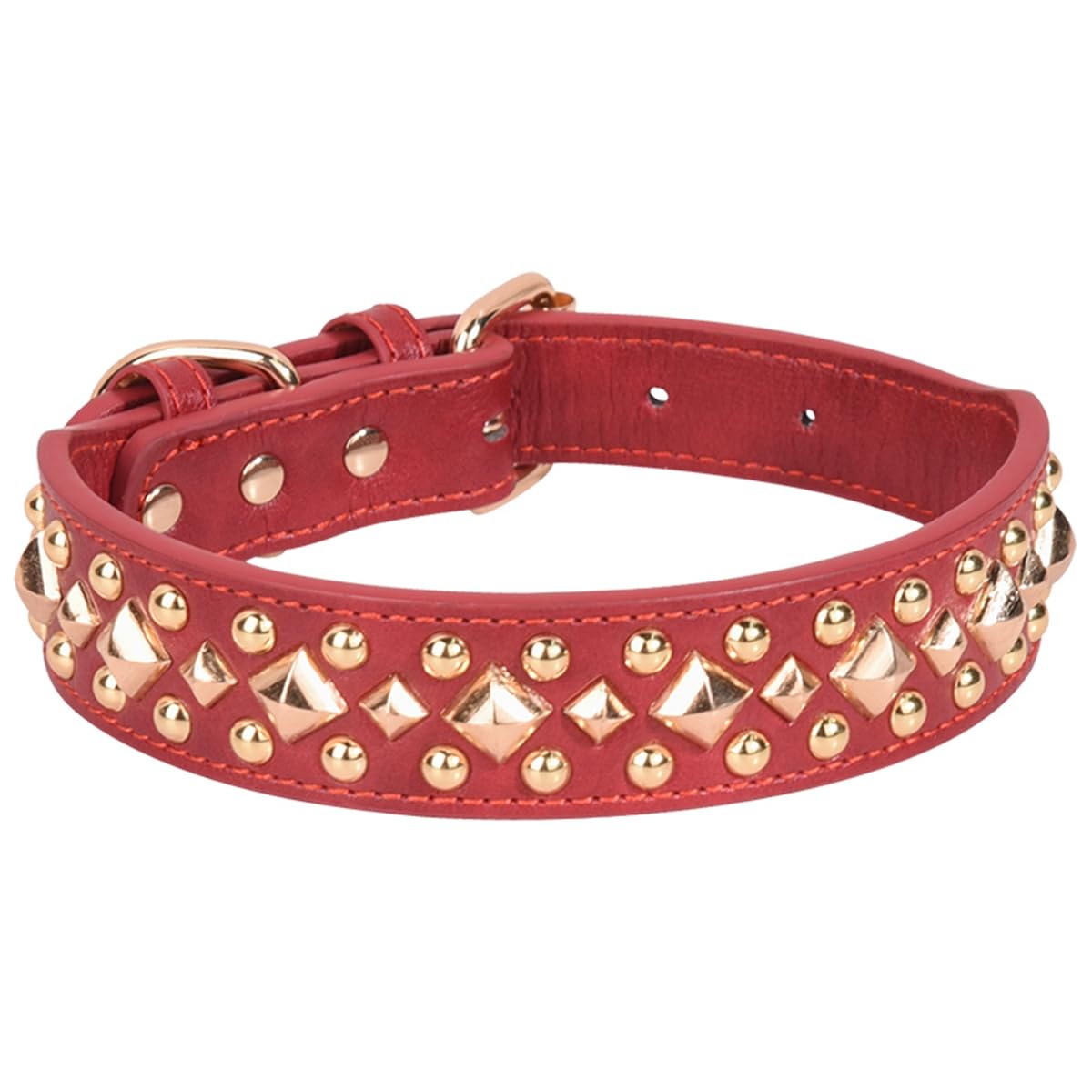 Serijoars Spiked Dog Collar Soft Pu Leather Mushrooms Rivet Spike Studded Dog Collar Adjustable Puppy Collars (L, Red3)