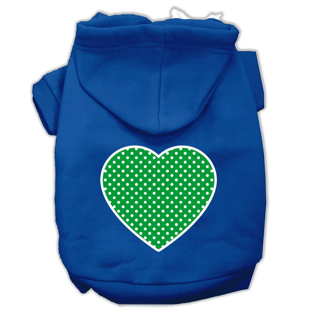 Pet Dog & Cat Hoodie Screen Printed, 'Green Swiss Dots Heart' Blue 2Xl (20-25 Lbs.)