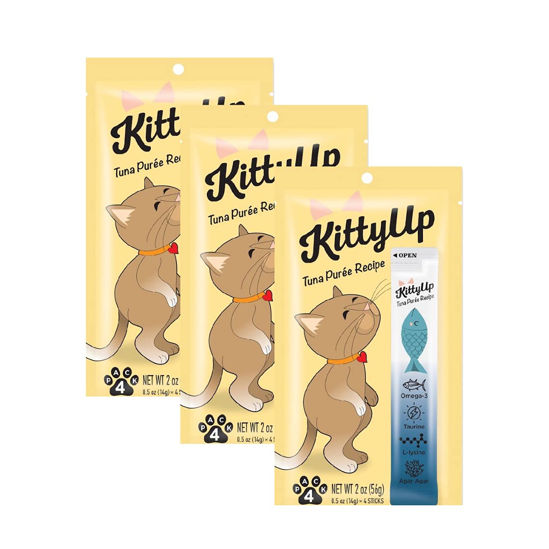 Kitty Up - Lickable Cat Treat Pouches For Indoor Cats - All Natural Tuna Puree Tube Treats - Kitten And Senior Soft Wet Cat Food - Limited Ingredient - Grain Free, Lysine, Taurine; 12 Tubes .05 Oz Ea.