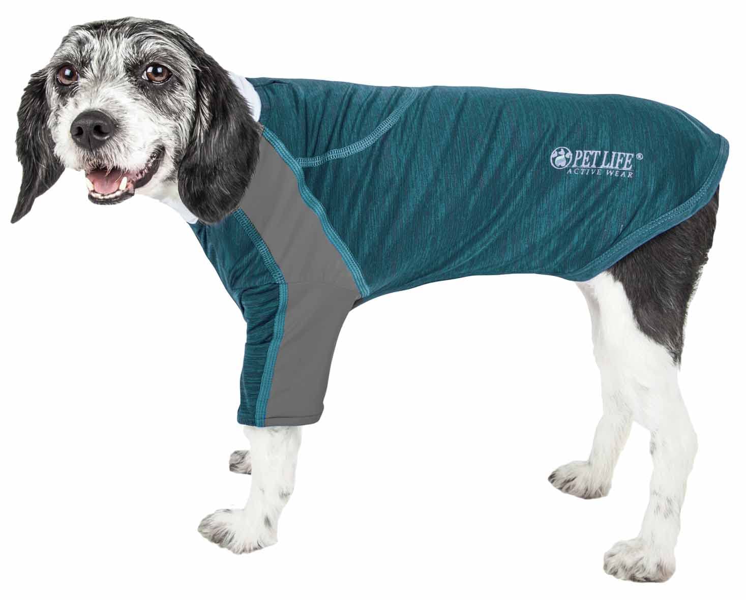 Pet Life ® Active 'Chewitt Wagassy' 4-Way Stretch Performance Long Sleeve Dog T-Shirt, X-Small, Teal