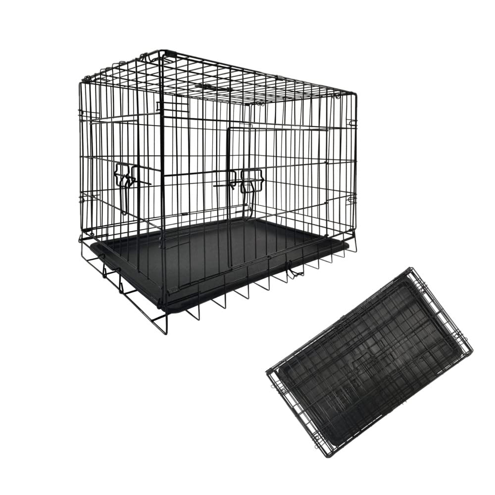 Dog Crate 30 Inch,Large Metal Dog Cage With 2 Doors (Front & Side),Folding Metal Training Crate With Chew Resistant Plastic Dog Crate Tray