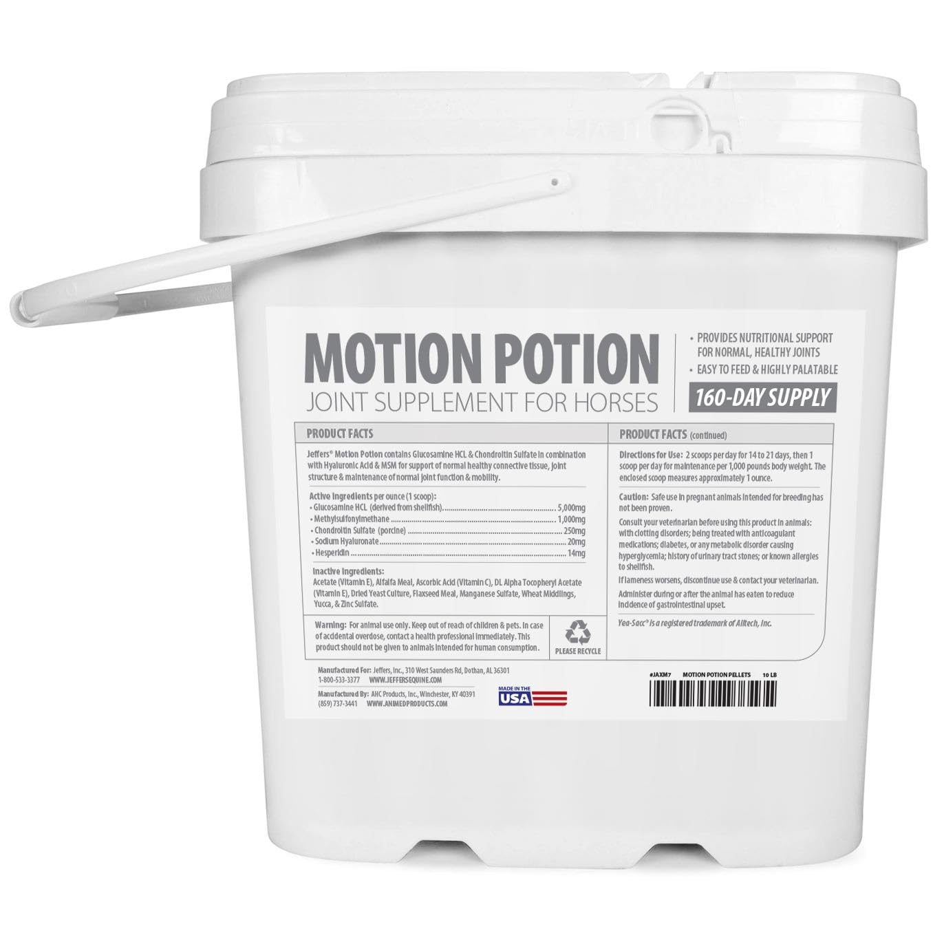 Jeffers Motion Potion Pellets Joint Supplement for Horses, 10 lb- Glucosamine, MSM, Chondroitin, Hyaluronic Acid, & Vitamins. Da