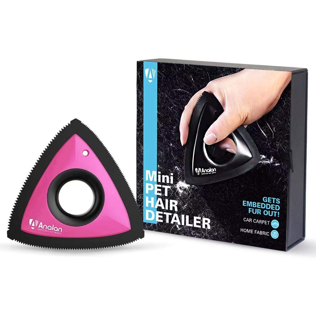 Analan Mini Pet Hair Remover For Car Detailing Supplies, Carpet Dog Hair Remover For Car Interior, Triangle Dog Hair Remover For Auto Detailing, Couch, Furniture, Lint, Carpet (Punk Pink)