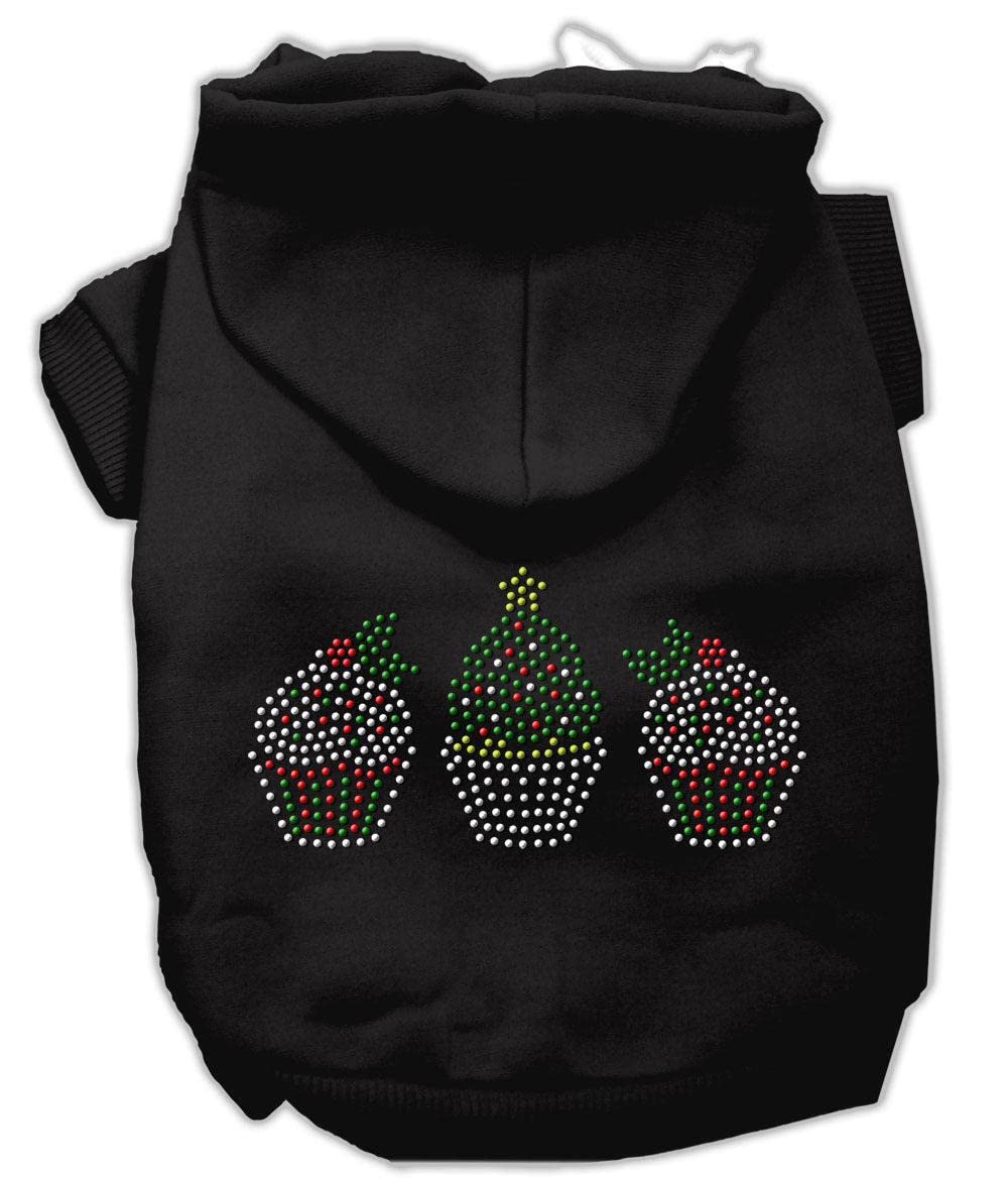 Mirage Pet Products 8-Inch Christmas Cupcakes Rhinestone Hoodie, X-Small, Black