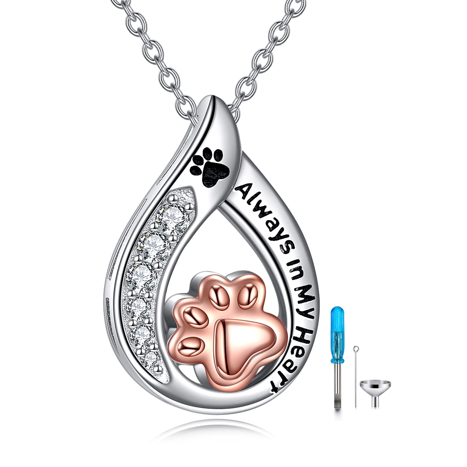 Aoboco Pet Print Urn Necklace For Dog Ashes Sterling Silver Teardrop Cat Ash Cremation Jewelry