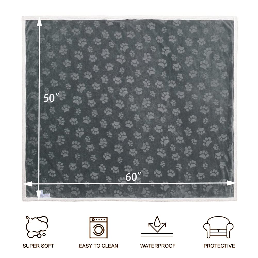 Qeils Dog Blankets For Medium Dogs - Waterproof Cat Blanket Washable - Sherpa Fleece Puppy Blanket, Soft Plush Reversible Throw Protector For Bed Couch Car Sofa, 50'X60', Dark Grey