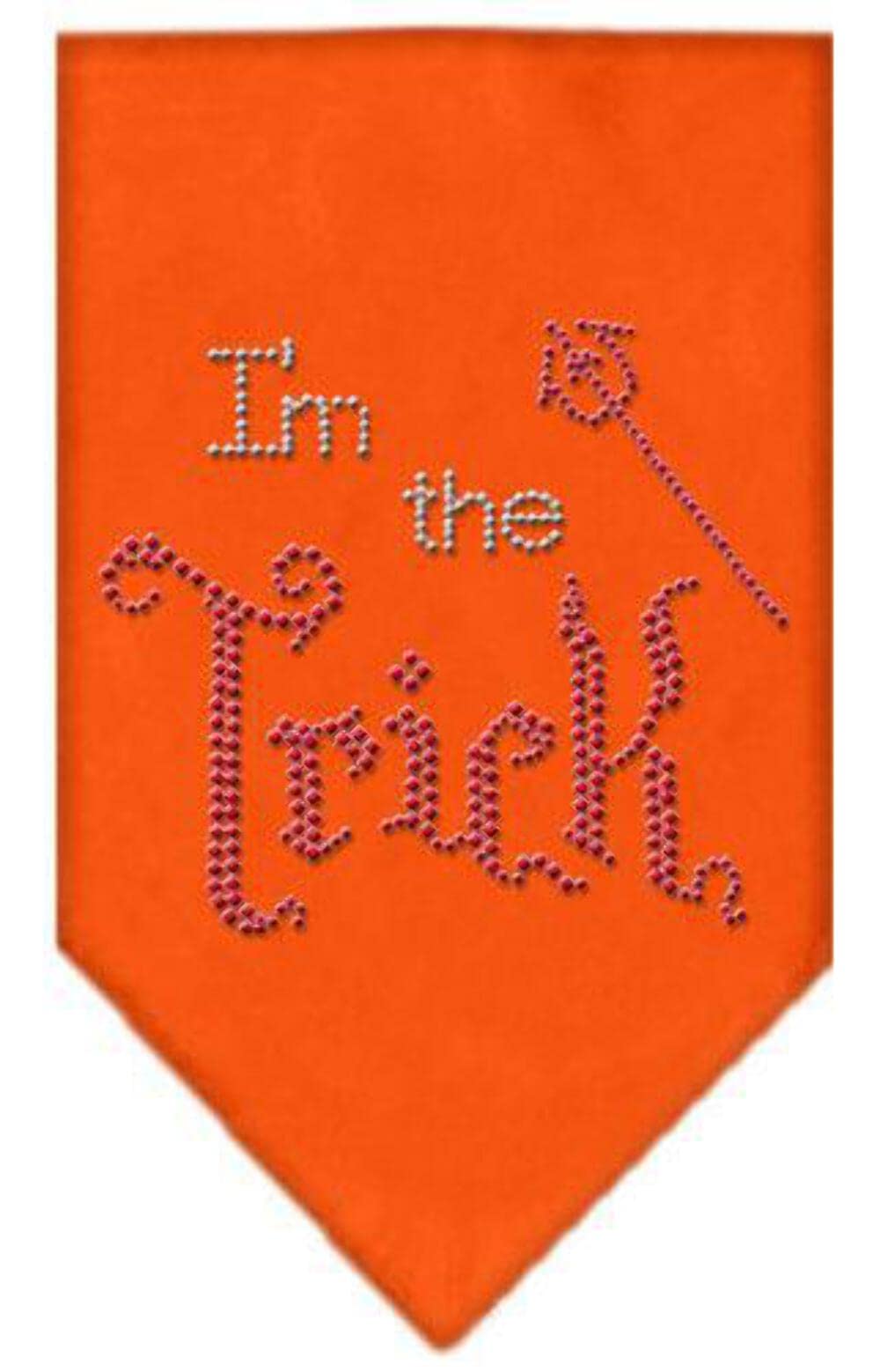 Halloween Pet and Dog Bandana Rhinestone, "I'm The Trick" Orange Large