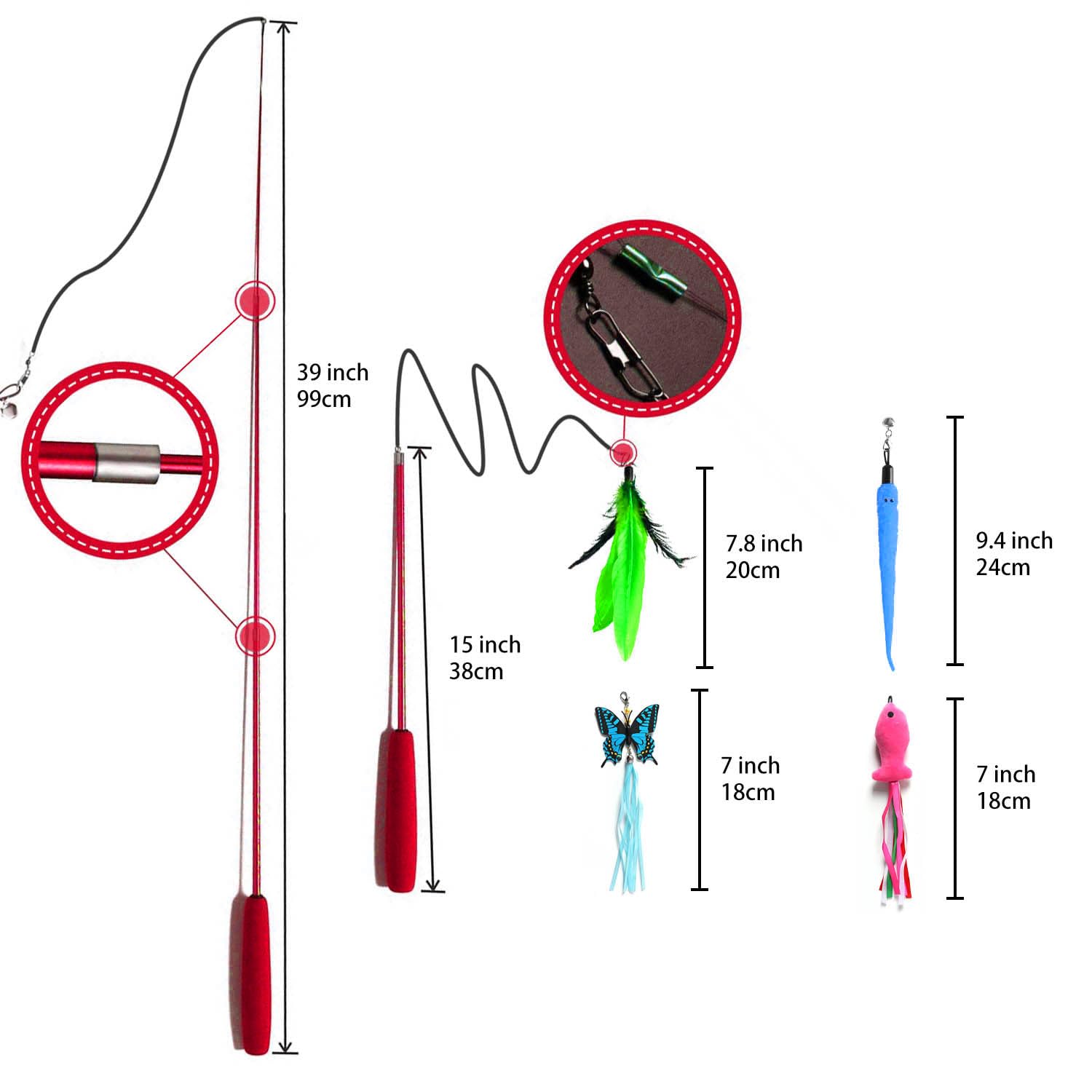 M Jjypet Retractable Cat Toy Wand, 12 Packs Interactive Cat Feather Toys, 9 Assorted Teaser Refills With Bell For Kitten (Pink)