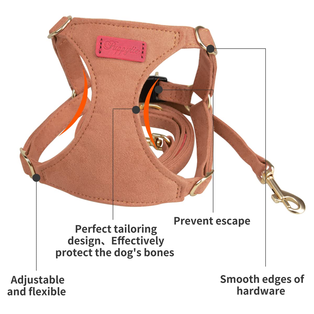 No Pull Dog Harness With Multifunction Dog Leash,Soft Adjustable No Choke Escape Proof Pet Harness Vest For Medium Dogs Or Large Dogs,Brown Caramel,M