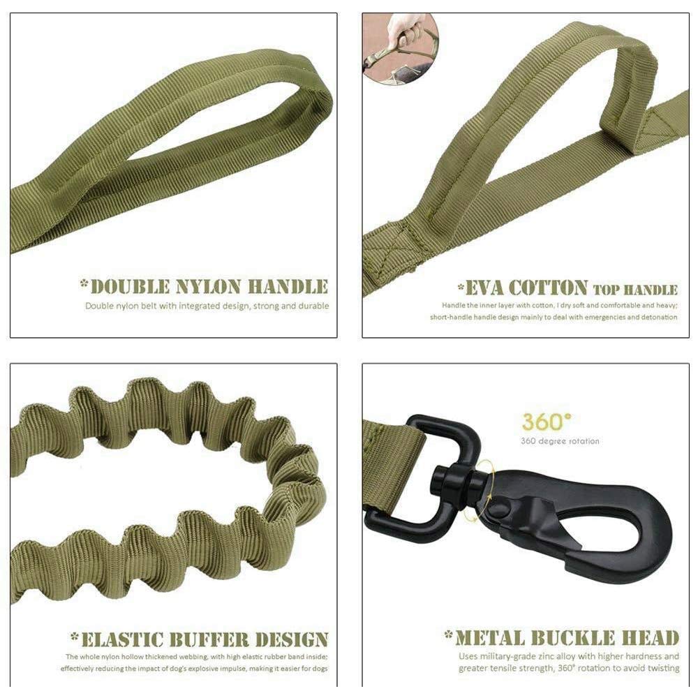 Tactical Dog Collar And Leash Set Tactical Dog Collar With Handle Bungee Leash Adjustable Military Training Nylon Collar Dog Training Collar Leash Set With Control Handleand Metal Buckle (Green Xxl
