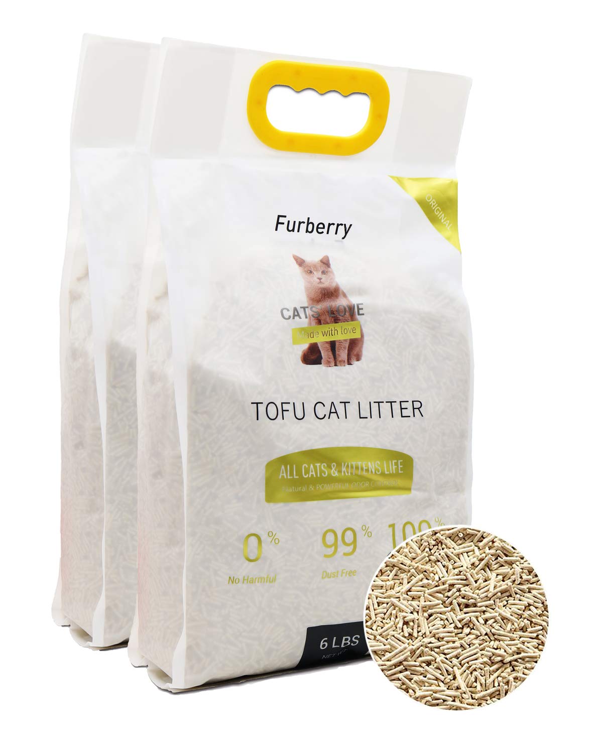Furberry Natural Soy Litter, Tofu Cat Litter - Clumping, Flushable, Ultra Absorbent and Fast Drying - Zero Dust, Low Tracking - 