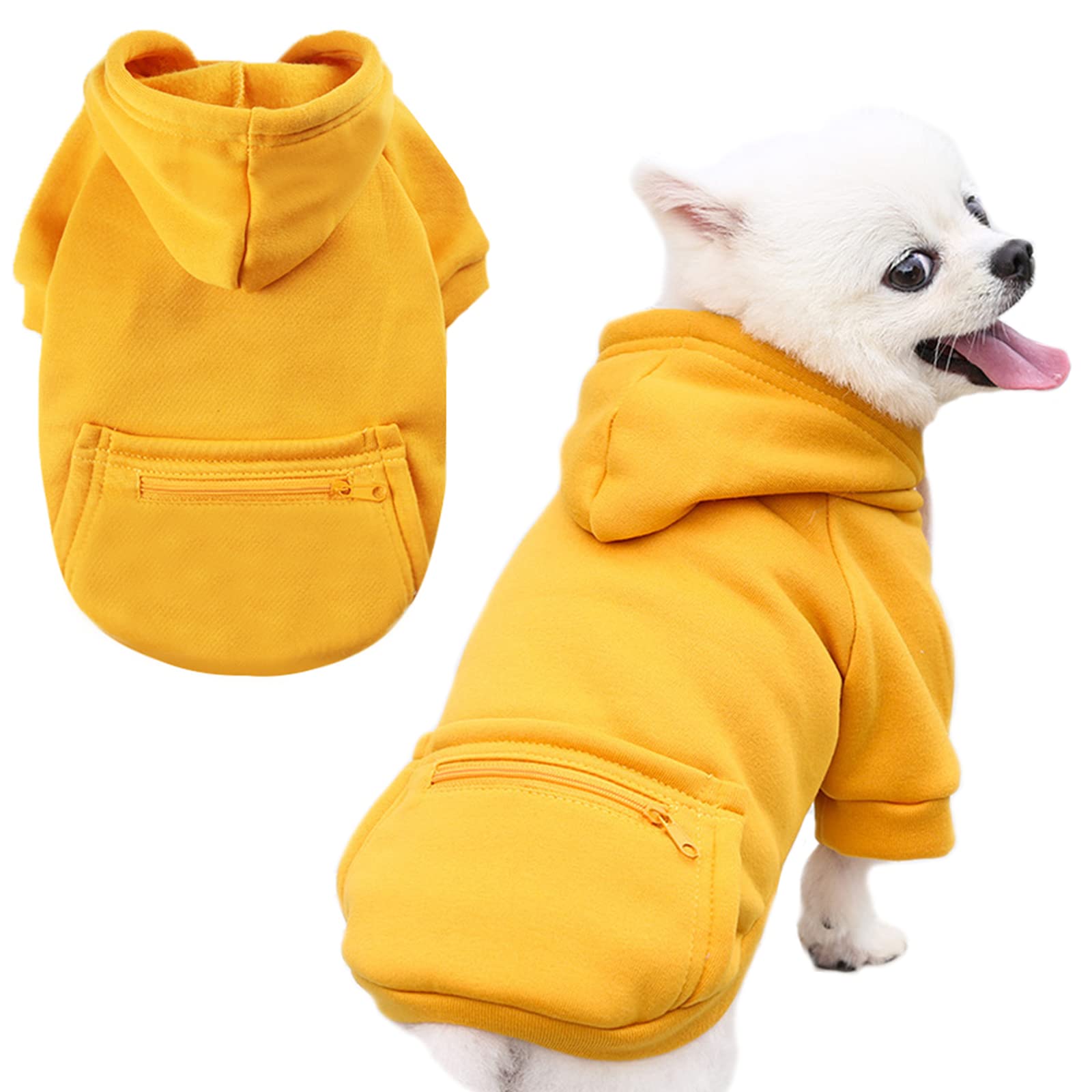 Petcare Small Dog Hoodie Cat Sweater Yellow Warm Soft Fleece Sweatshirts With Pocket Fall Winter Puppy Sweaters Cat Clothes For 