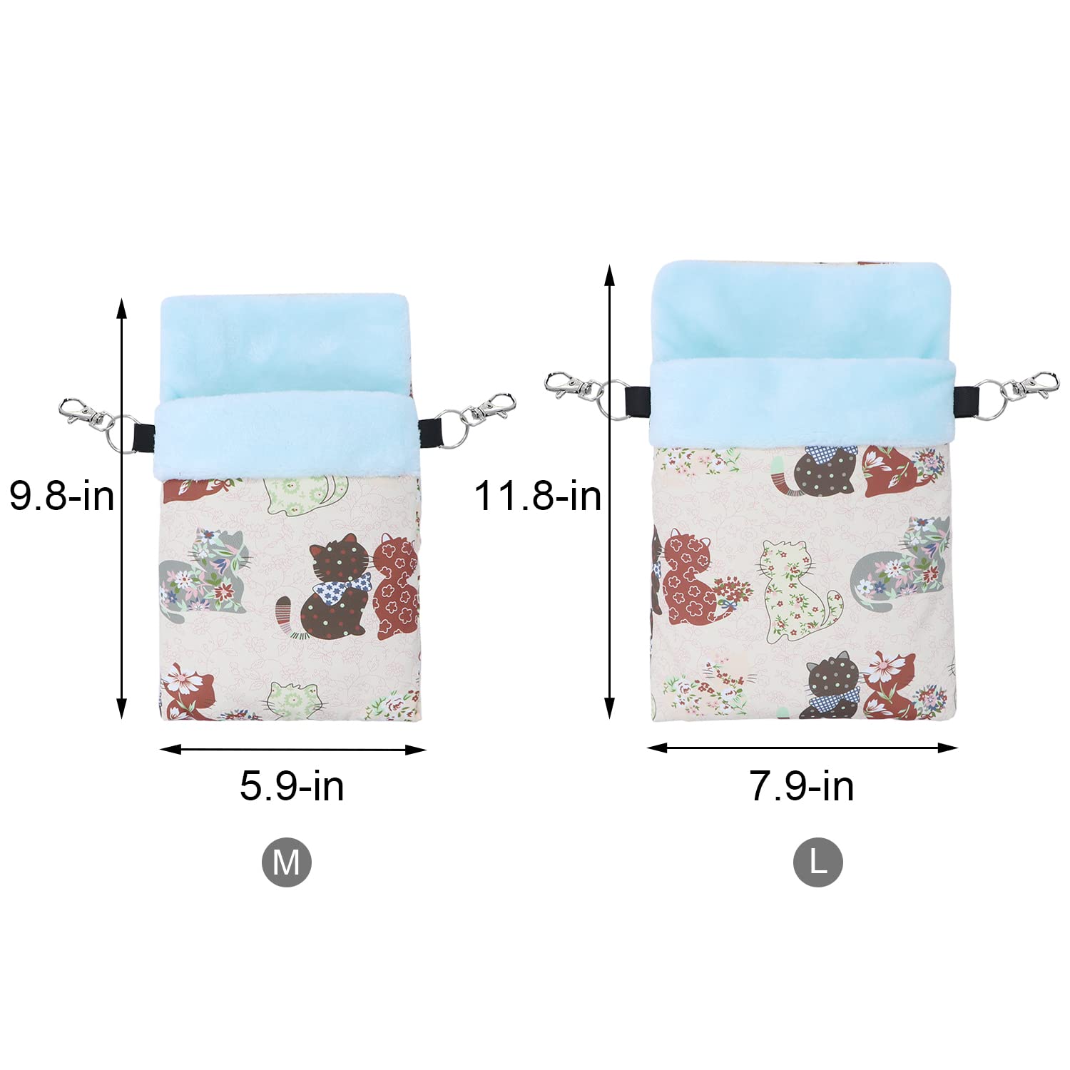 Wontee Small Pet Sleeping Pouch Sleep Bag Warm Bed Hideout For Hamsters Hedgehogs Sugar Gliders Squirrels (M, Pink Cat)