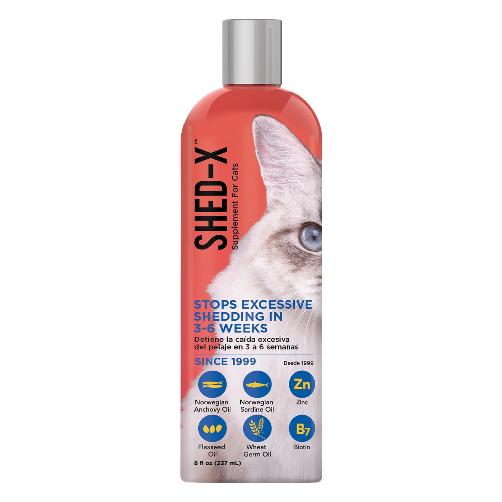 Shed-X Liquid Cat Supplement, 8oz - 100% Natural - Shed Defender, Help Excessive Cat Shedding with Cat Supplements of Essential 