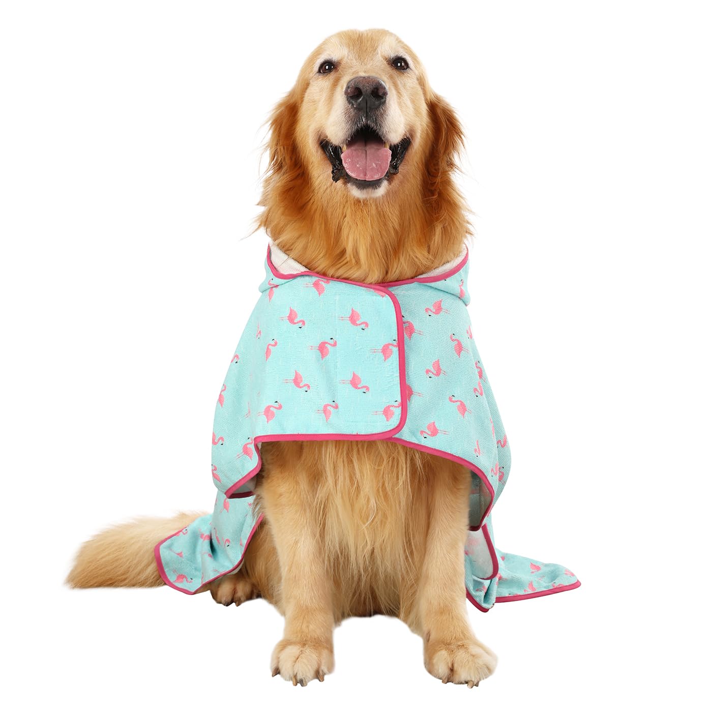 Hde Dog Bathrobe Super Absorbent Quick Drying Towel With Hood For All Dog Breeds Sizes S-Xxl - Flamingos - Xl