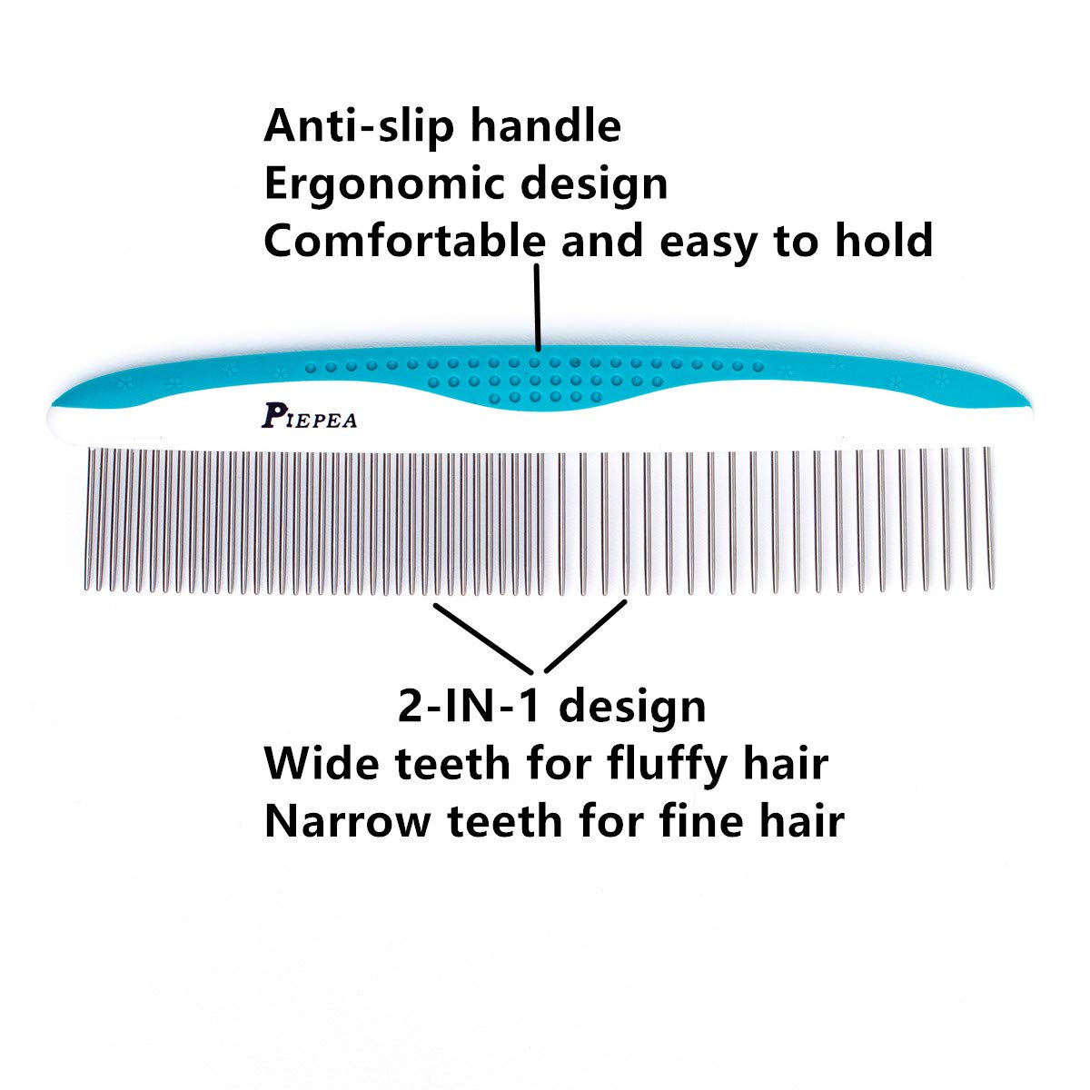 Piepea Pet Comb, Stainless Steel Teeth Comb For Dogs & Cats, Pet Hair Comb For Home Grooming Kit, Removes Knots, Mats And Tangles, 7 1/4'