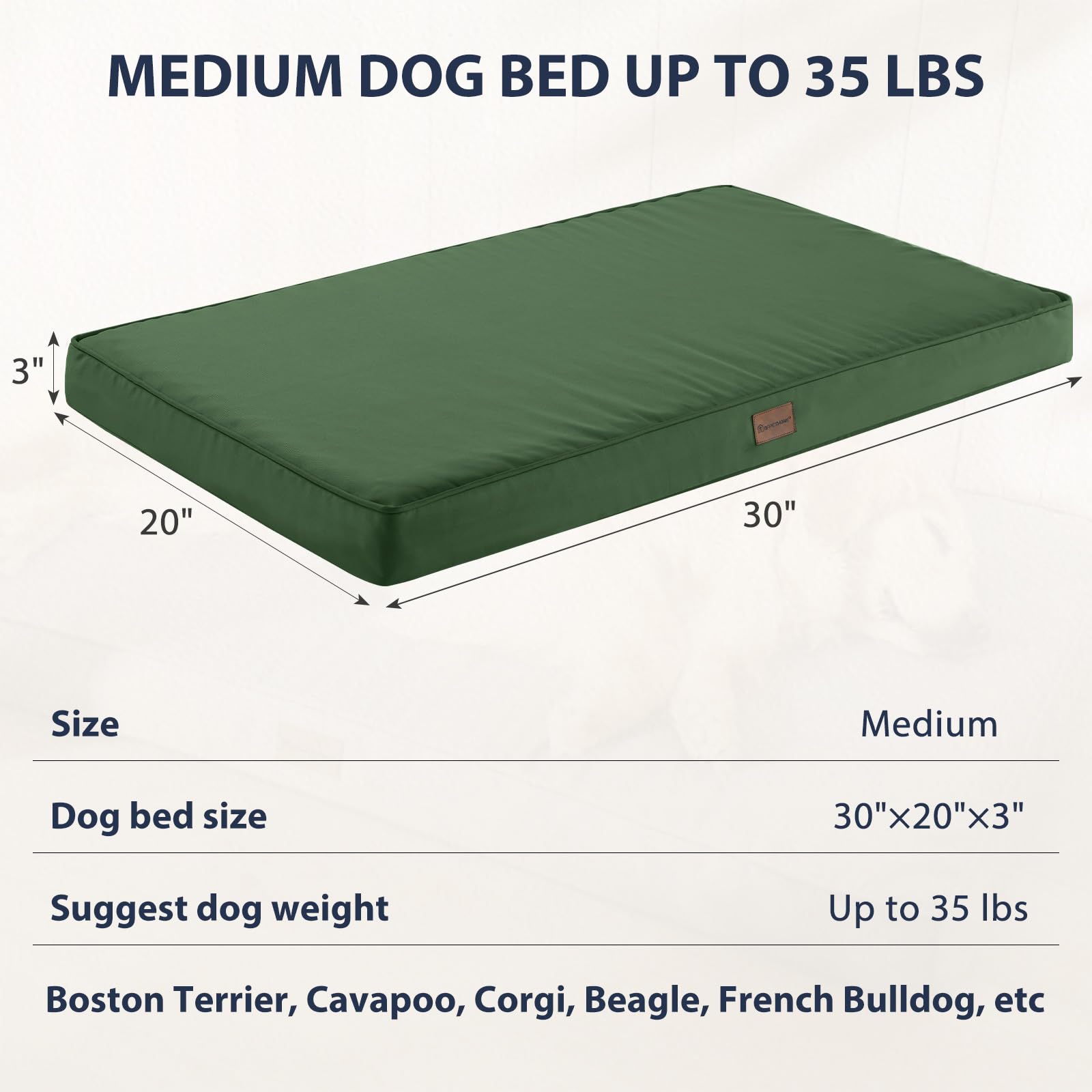Bfpethome Outdoor Dog Bed For Large Dogs, Waterproof, Orthopedic With Removable Washable Cover, Egg Crate Foam - 30 X 20In, Gree