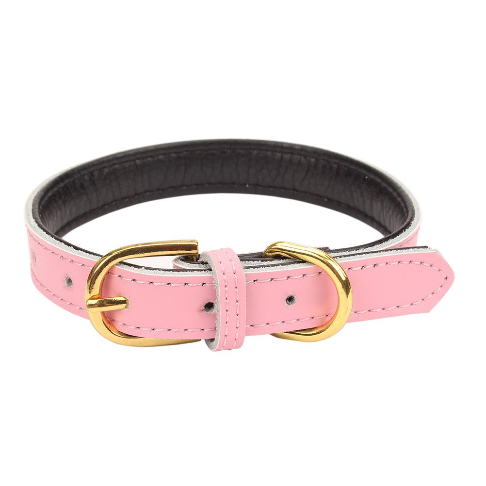 Aolove Basic Classic Padded Leather Pet Collars For Cats Puppy Small Medium Dogs (Large, Pink)