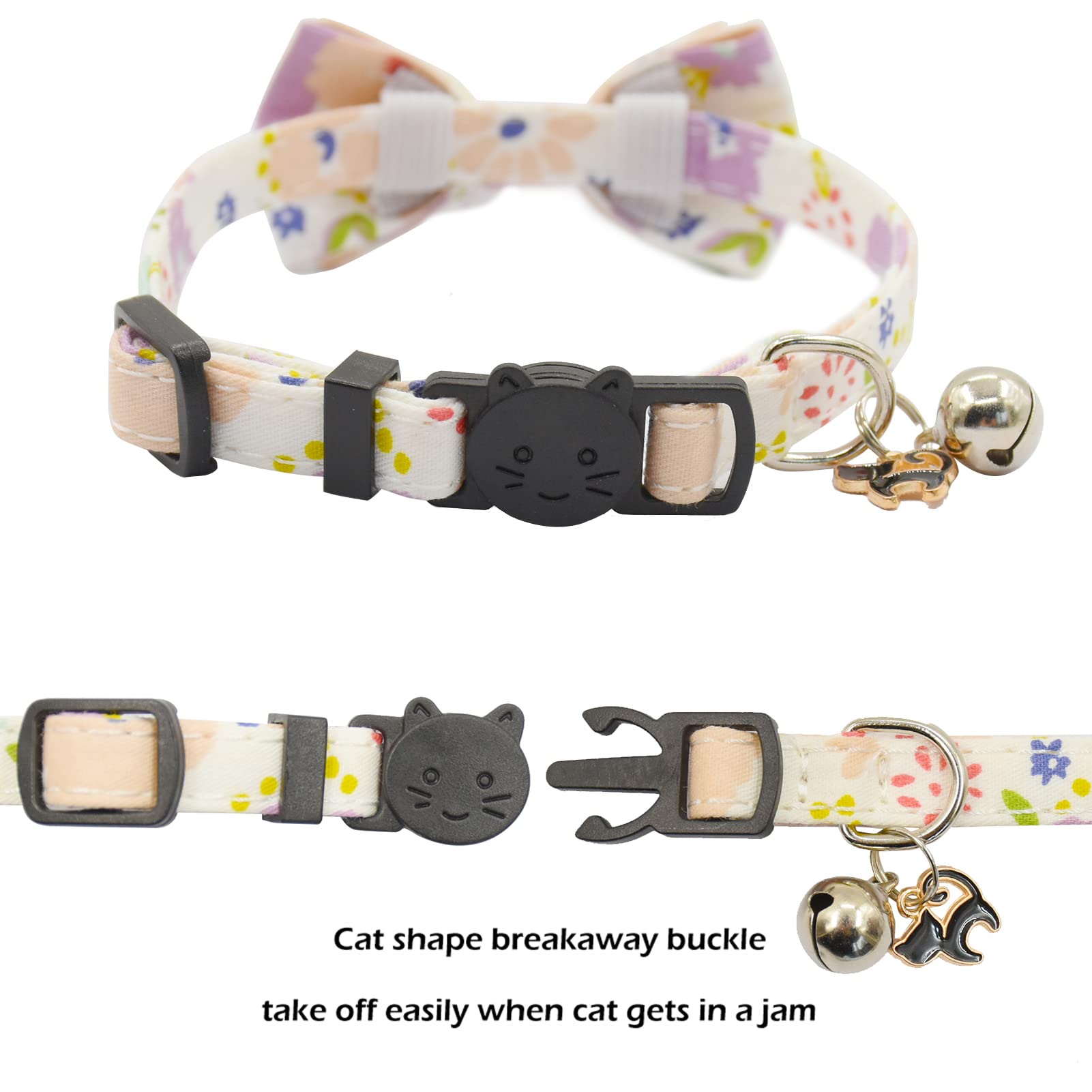 Bowtie Cat Collars Breakaway With Bell, Adjustable Cute Kitty Collars Safety Buckle Kitten Collar For Cat Puppy 7.5-11In (Purple