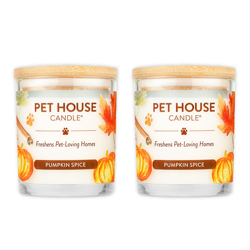 One Fur All Pet House Pumpkin Pie Scented Candle 2 Pack - Plant-Based/Soy, Long Lasting, Odor Eliminating