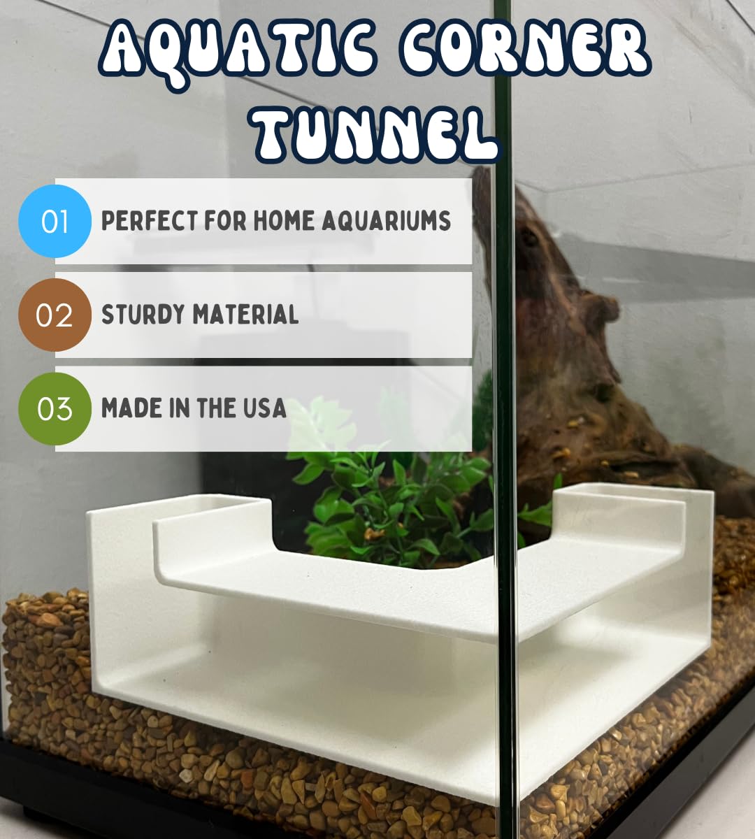 Chatelet Aquarium Underground Xl Corner Tunnel | Fish & Shrimp Hideout For Aquariums | Unique Underground Viewing Tunnel | Made In Usa (Xl Corner, White)