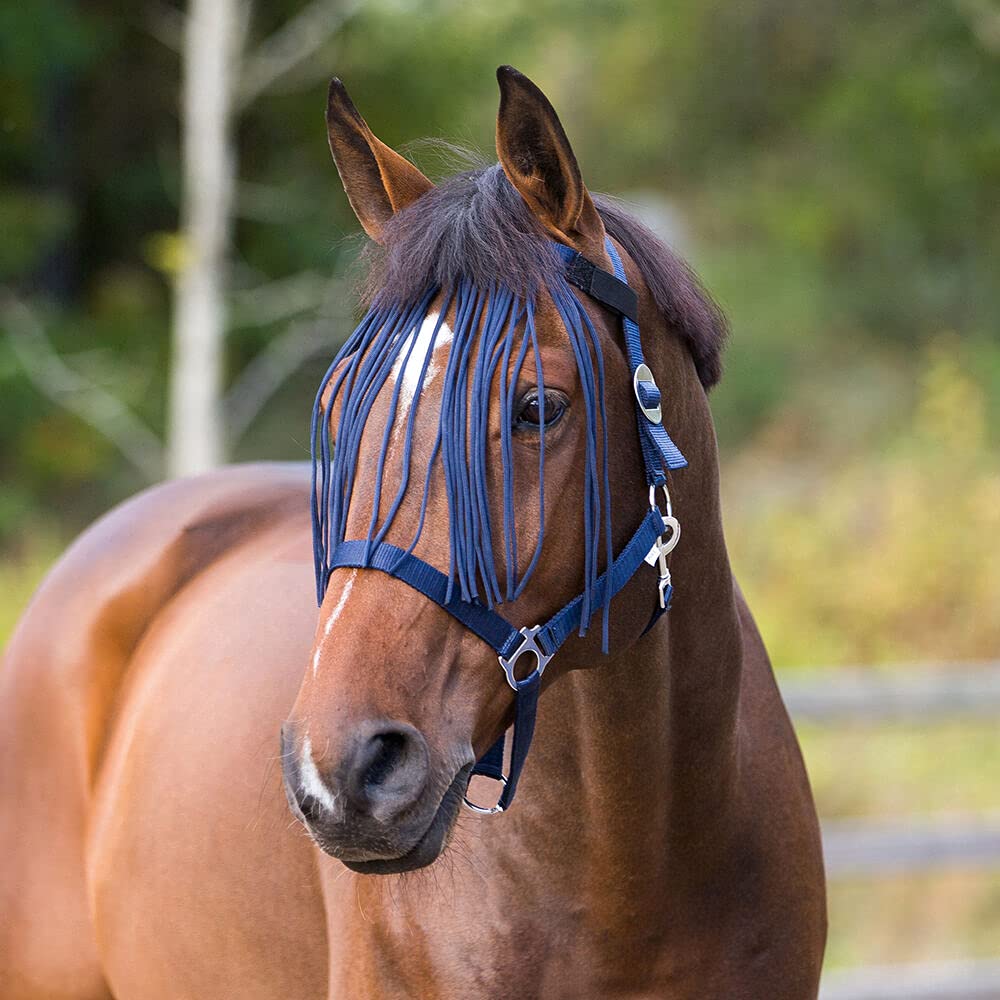 HORZE Lightweight Nylon Fringe Fly Veil - Easily Attaches to Halter - Peacoat Dark Blue - Horse