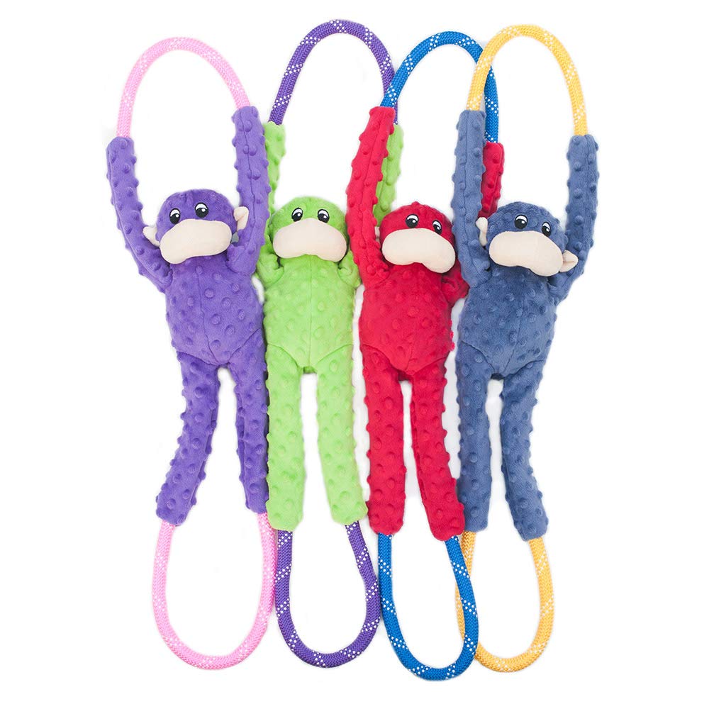 ZippyPaws RopeTugz Red Monkey Dog Toy - Durable Plush, Squeaky Chew for Tug of War - 28x5x5 in, Suitable for All Breeds