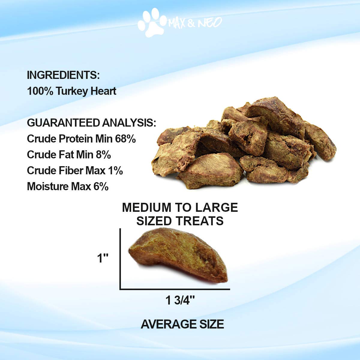 Max and Neo Freeze Dried Turkey Heart Dog Treats - Single Ingredient, Small Farm, Antibiotic Free, Human Grade Turkey Grown in T