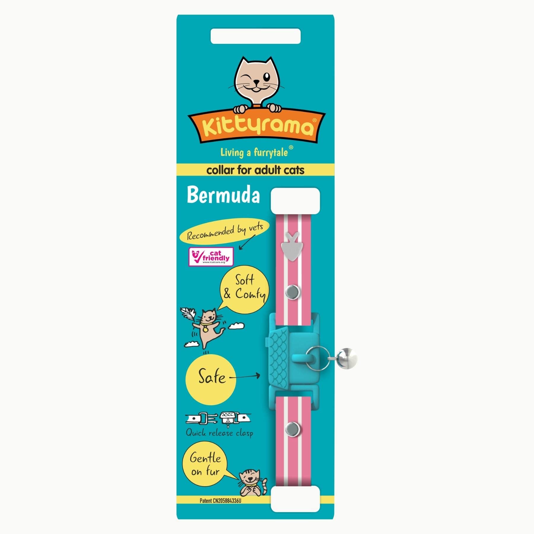 Kittyrama Bermuda Cat Collar With Bell. Cat Friendly Award Winner. Approved By Vets And Cat Experts. Breakaway Cat Collars Quick