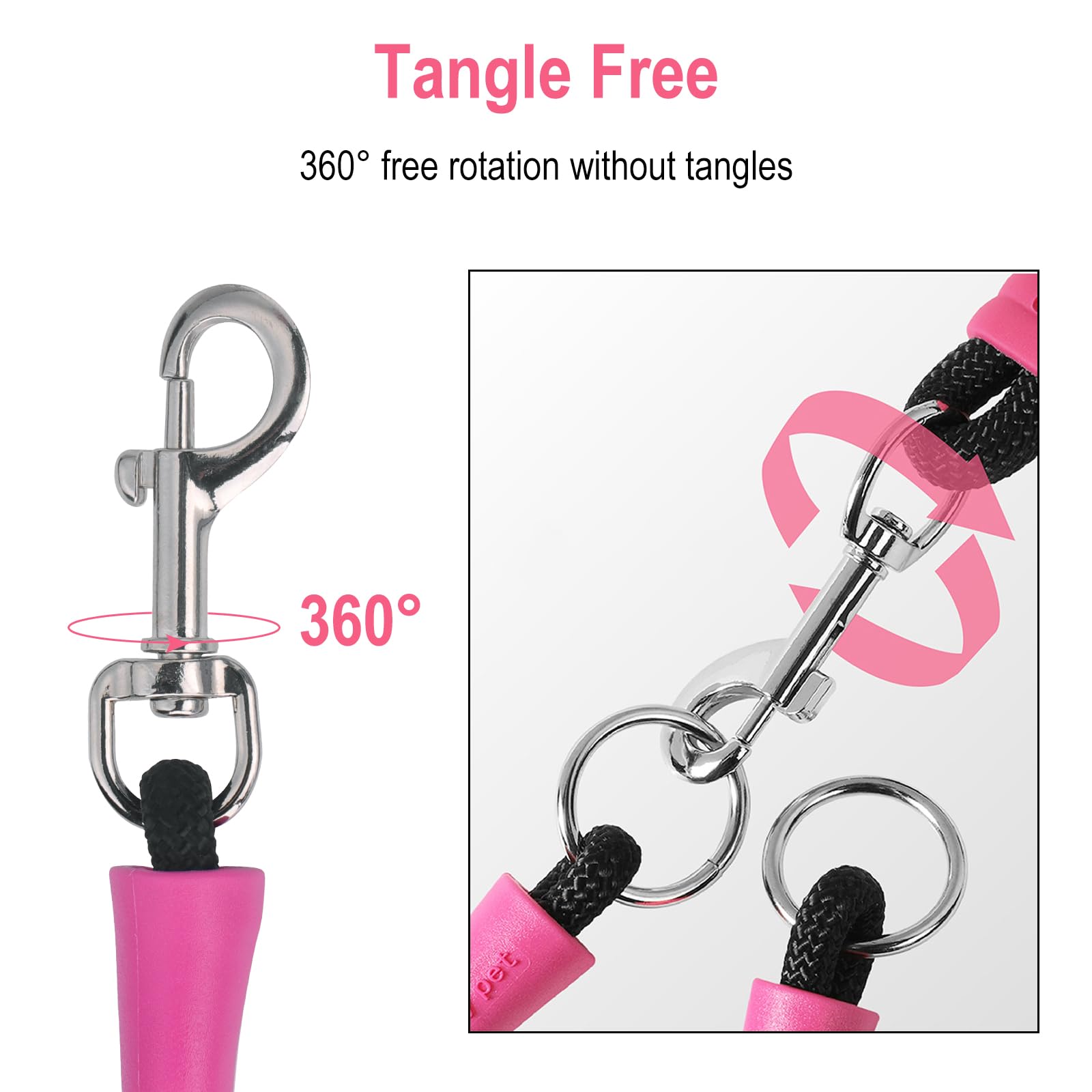 Mewzoo Double Dog Leash For Two Dogs,Dual Hands Free Heavy Duty Dog Leashes,360 Swivel No Tangle Walking Leash,Soft Padded Handl