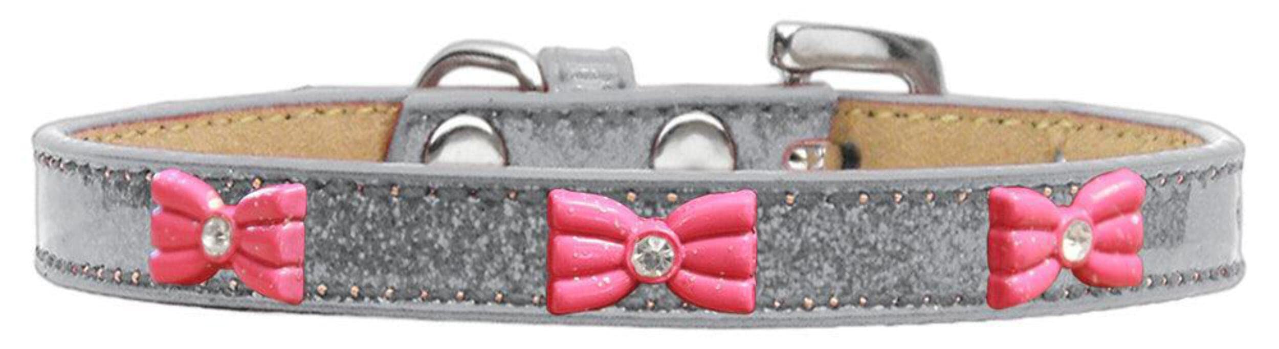 Dog, Puppy & Pet Widget Ice Cream Collar, Pink Glitter Bow Silver 18