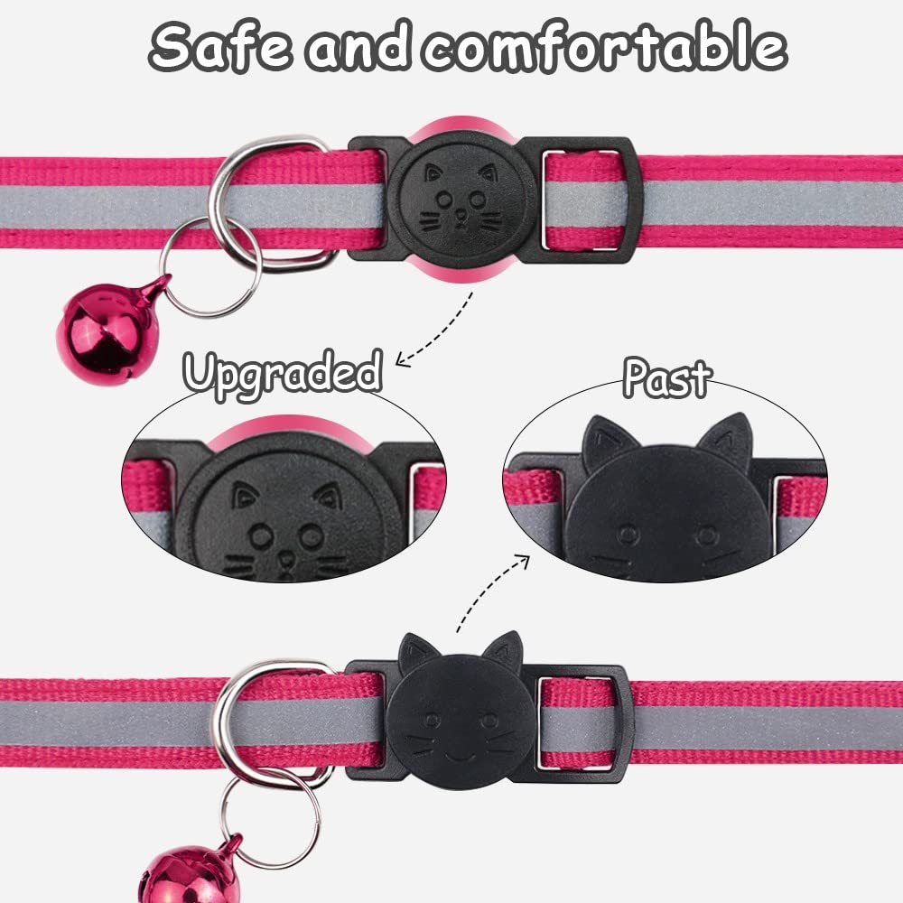 Taglory Reflective Cat Collars Breakaway With Bell, 2 Pack Girl Boy Pet Kitten Collar Adjustable 6-8 Inch, Hotpink
