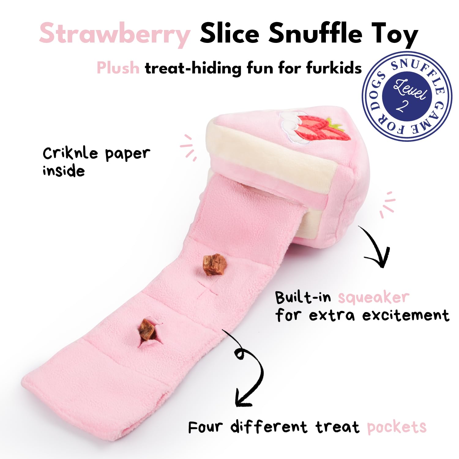CHEWFFON Dog Birthday Enrichment Toys, Interactive Puppy Puzzle Toy, Crinkle Squeaky Puppy Toy for Boredom, Strawberry Cake Snuf