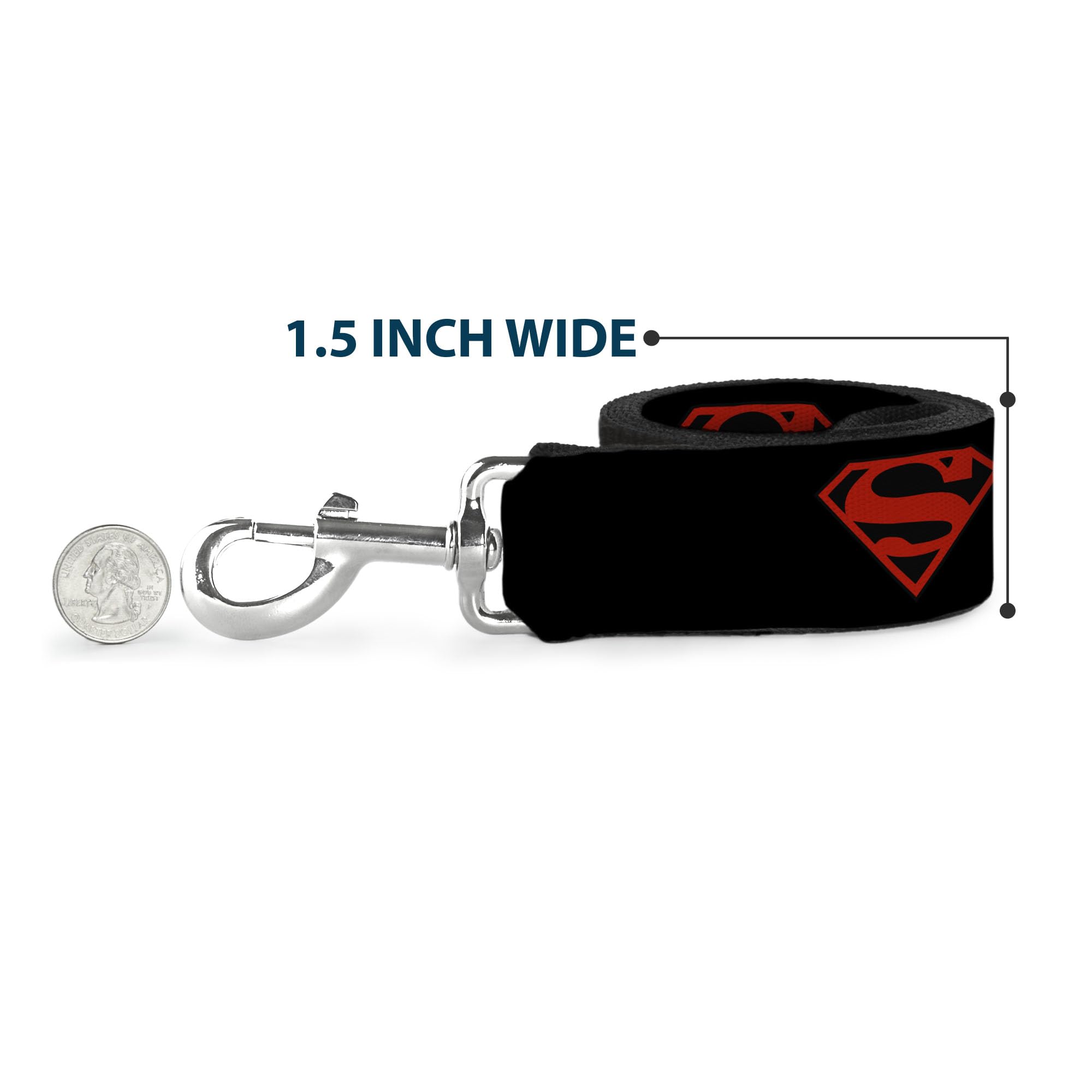 Dog Leash Superboy Shield Black Red 6 Feet Long 1.0 Inch Wide