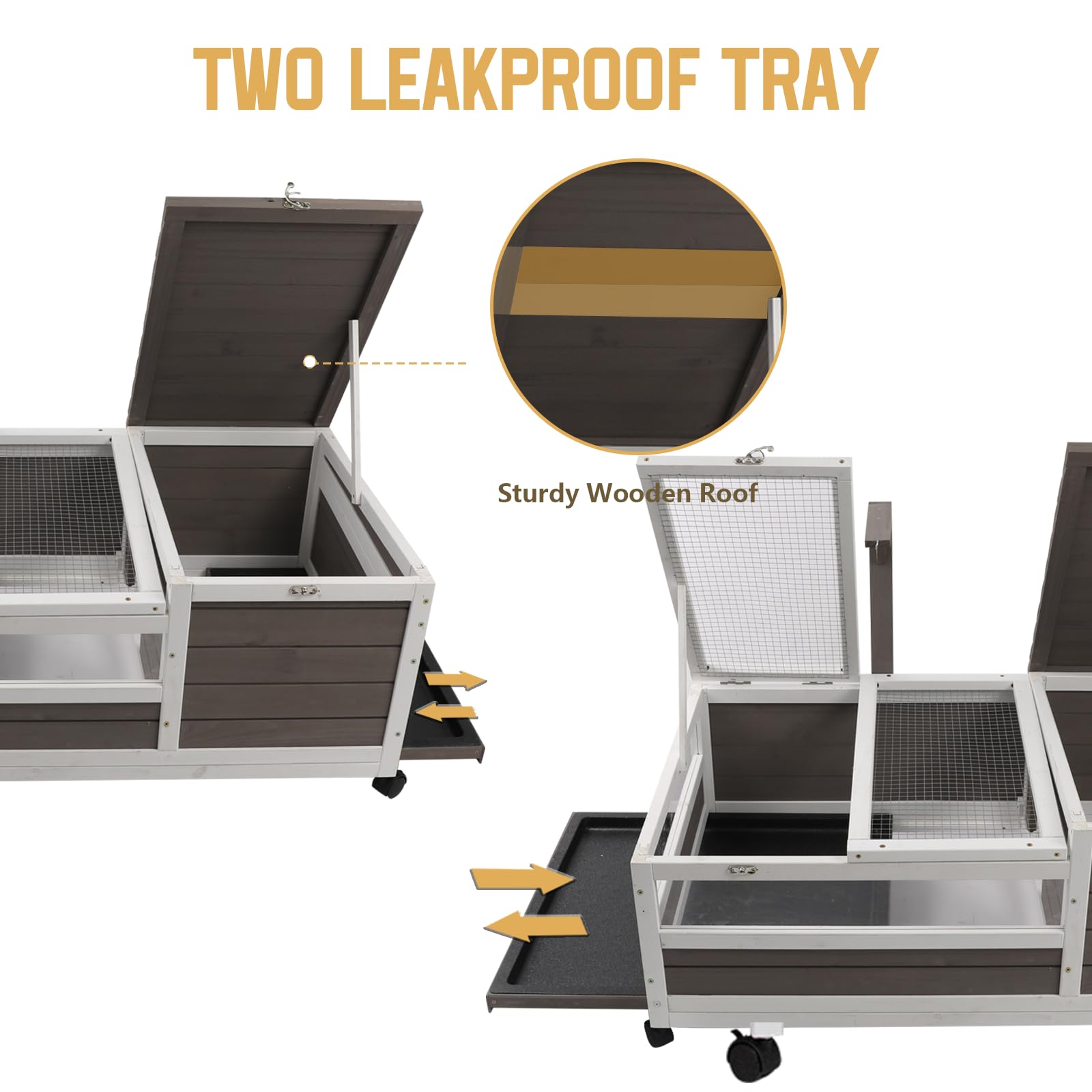 PetsCosset Tortoise Habitat on Wheels, Large Wooden Indoor/Outdoor Enclosure, 39''L x 23''W x 14''H, GreyWhite, Model TOR02-Grey