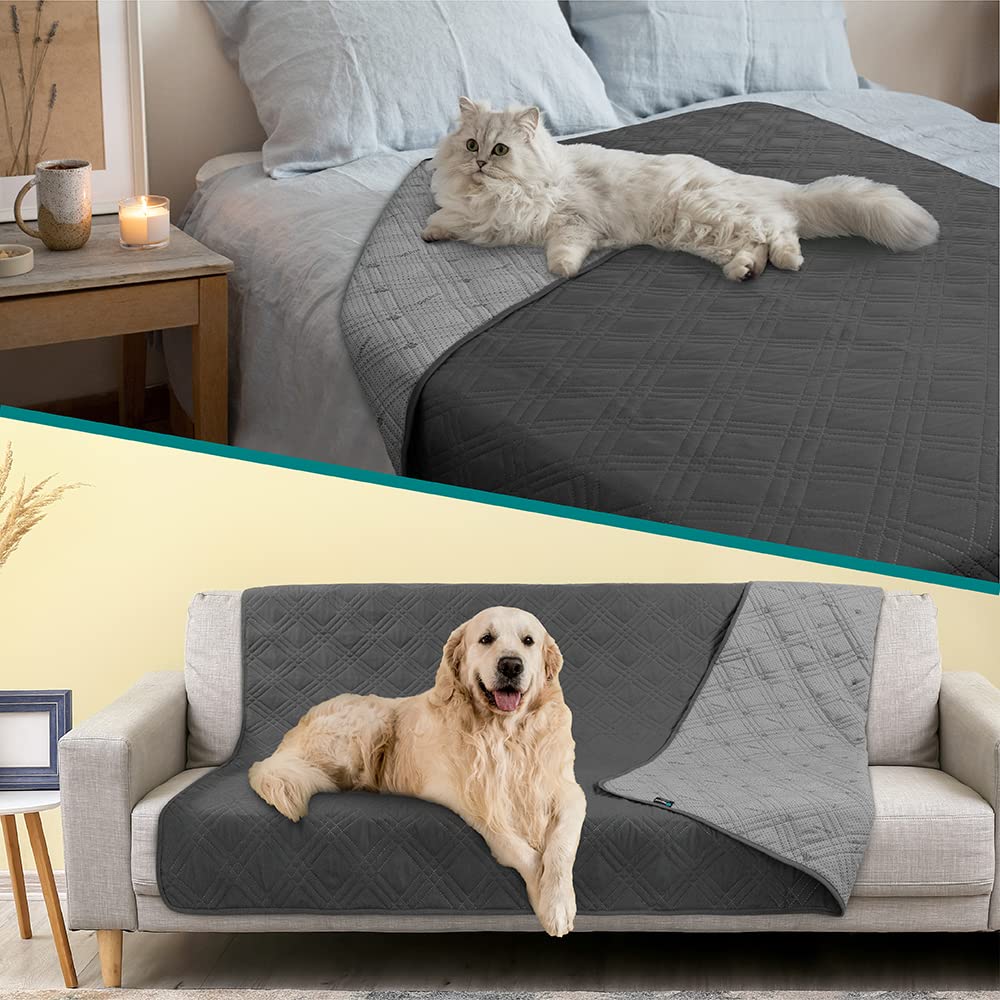 Petami Waterproof Dog Bed Cover Pet Blanket For Medium Large Dog, Couch Cover Sofa Furniture Protector For Dogs Cat, Reversible Water-Resistant Anti-Slip Pad Mat Quilt Washable, 52X82 Gray
