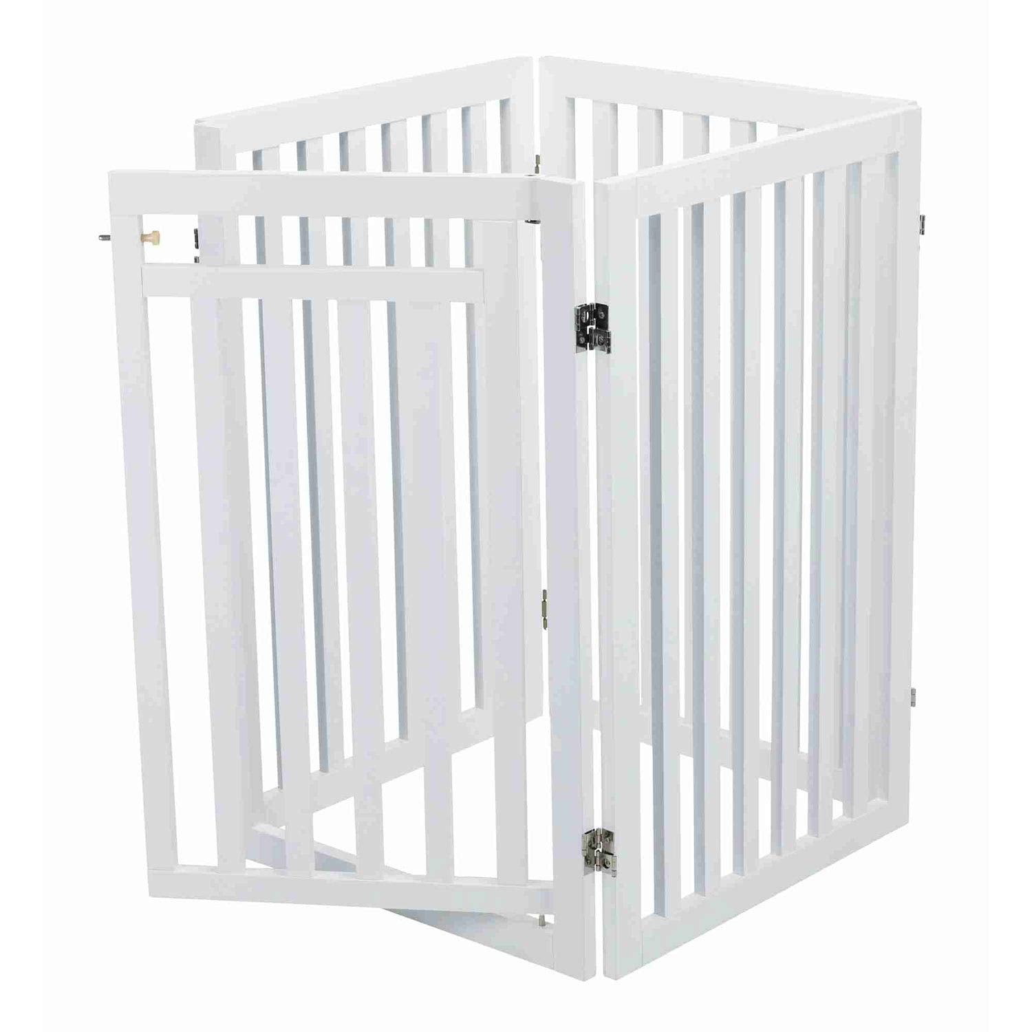 Trixie Freestanding 4-Panel Pet Gate, Foldable Pet Barrier Fence, Convertible Pet Pen, 32-in Tall, Walk Through Door, White