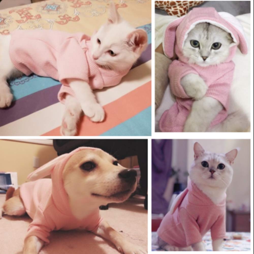 Aniac Pet Hoodie Cat Rabbit Outfit With Bunny Ears Cute Sweatshirt Spring And Autumn Puppy Knitted Sweater Kitty Soft Knitwear (Large, Pink)