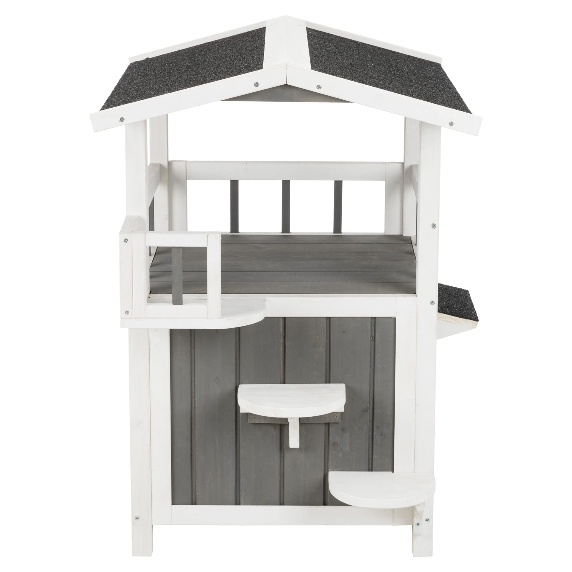 Trixie Outdoor Cat House, Weatherproof 2-Story Cat House With Balcony And Shade, Side Steps, Railings & Raised Floor, Outdoor Sh