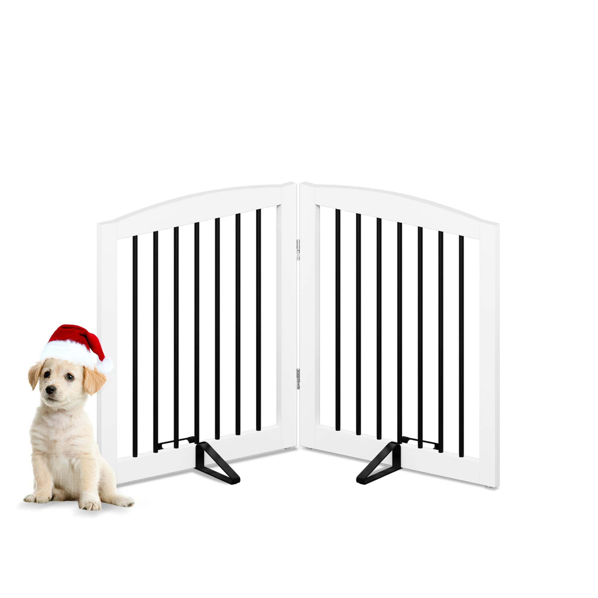 PUPETPO Freestanding Pet Gate for Dogs, Foldable Wooden Dog Gate for House, Indoor Dog Gate for Stairs, Doorways, Gates for Dogs