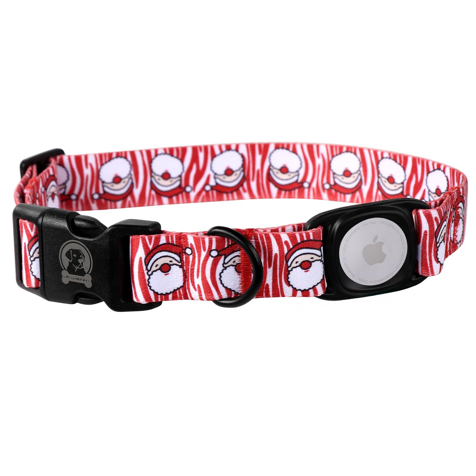 Christmas Dog Collar With Apple Airtag Holder Mr.Chubbyface Winter Senta Dog Collar For Small Medium Large Boy Girl Dogs
