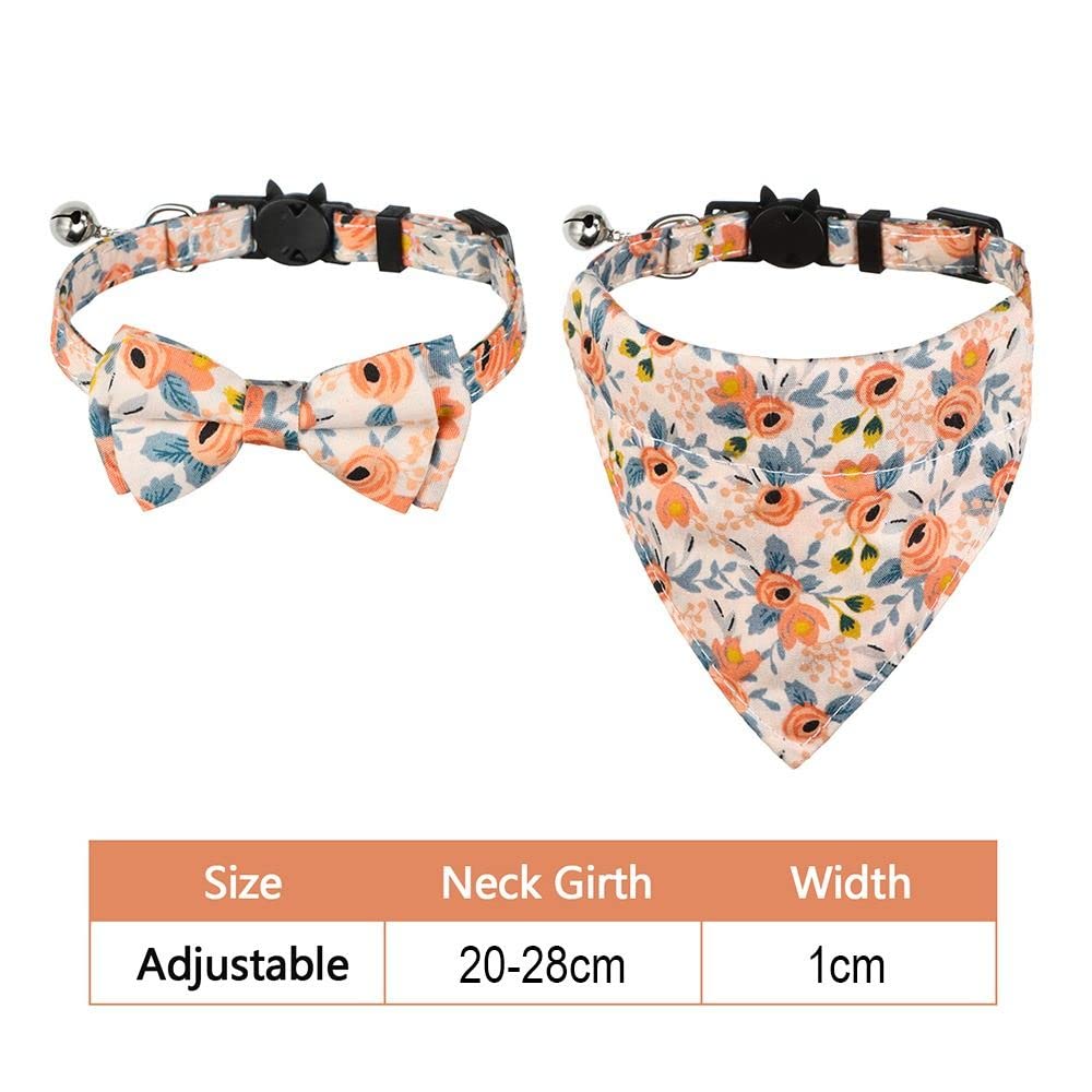 Homesogood 2 Pcs Cat Collar Breakaway With Removable Bowtie,Cat Accessories Flower Pattern Cat Bandana Dog Collar